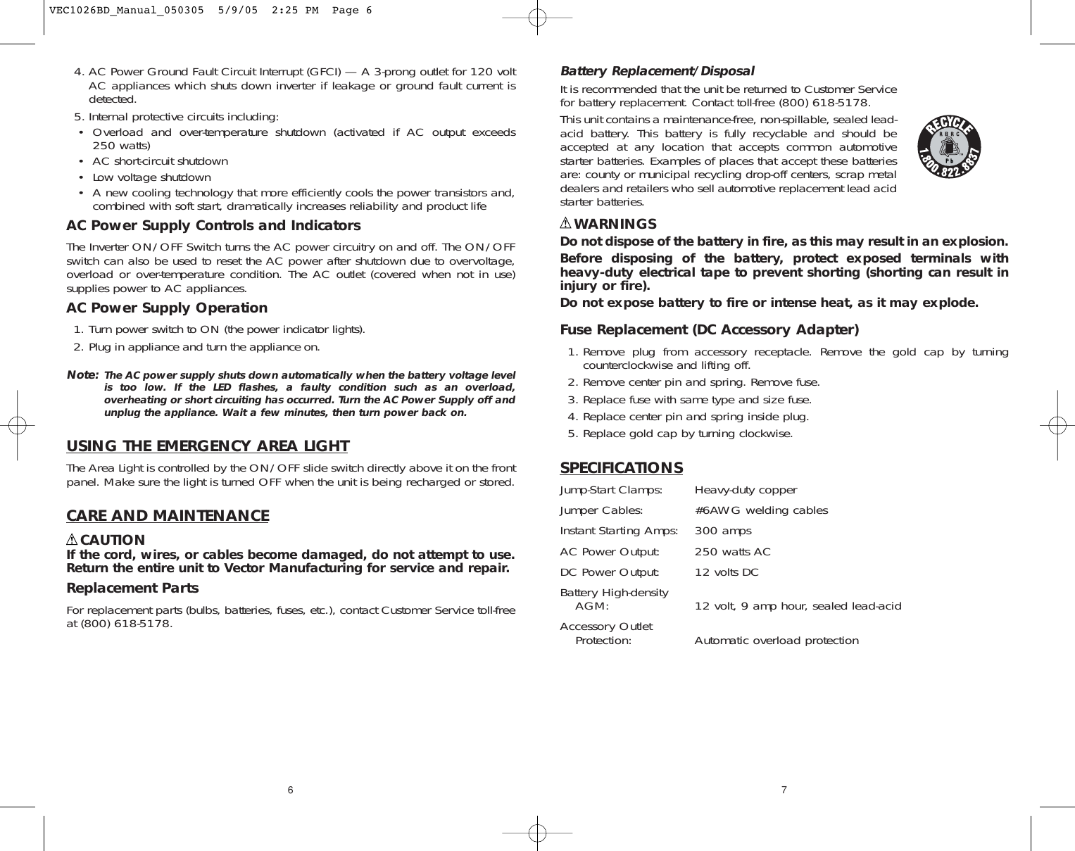 Page 6 of 6 - Vector Vector-Electromate-250-Users-Manual-  Vector-electromate-250-users-manual