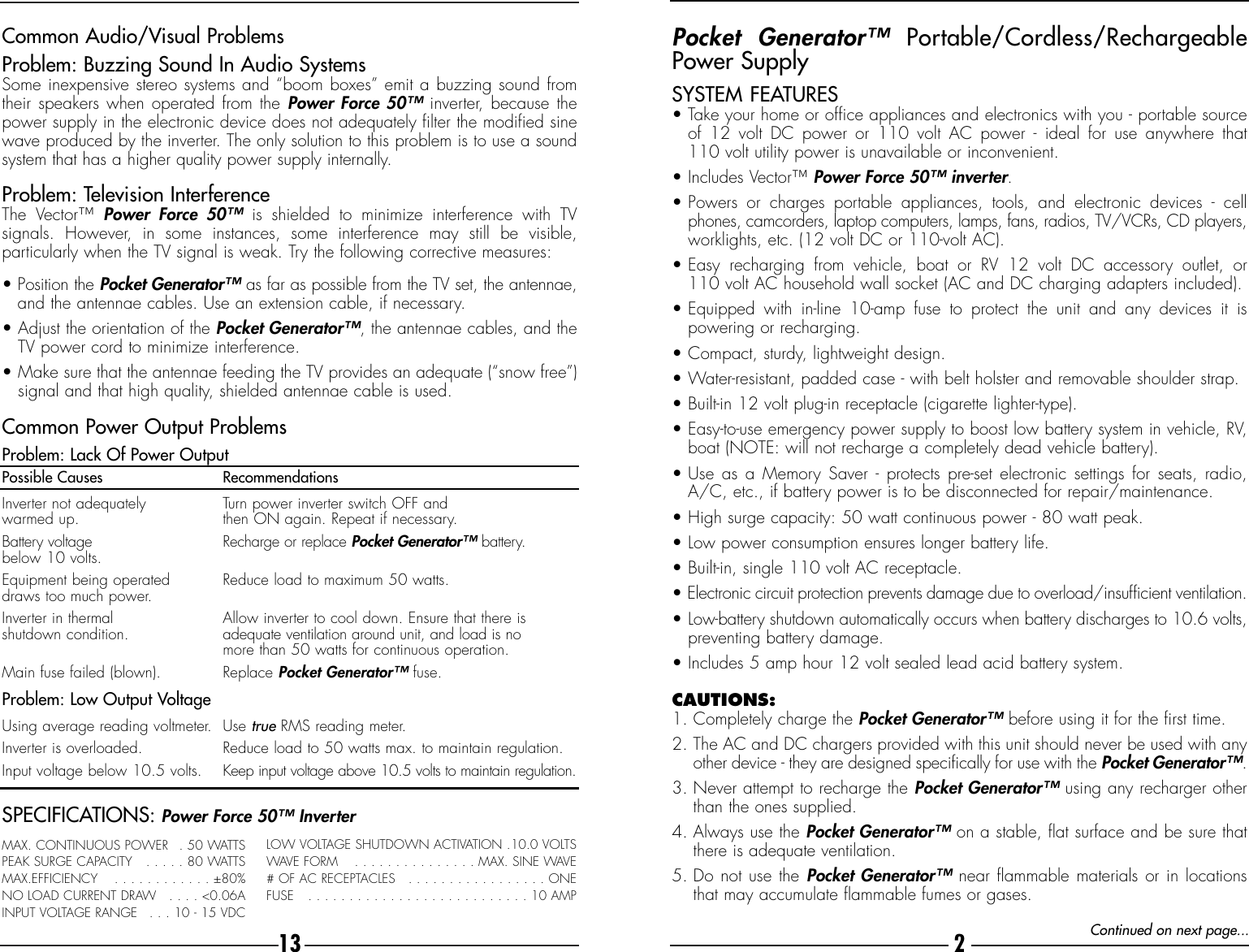 Page 3 of 8 - Vector Vector-Pocket-Generator-Vec018-Users-Manual- VEC018-AC.MANUAL.F Vector-pocket-generator-vec018-users-manual