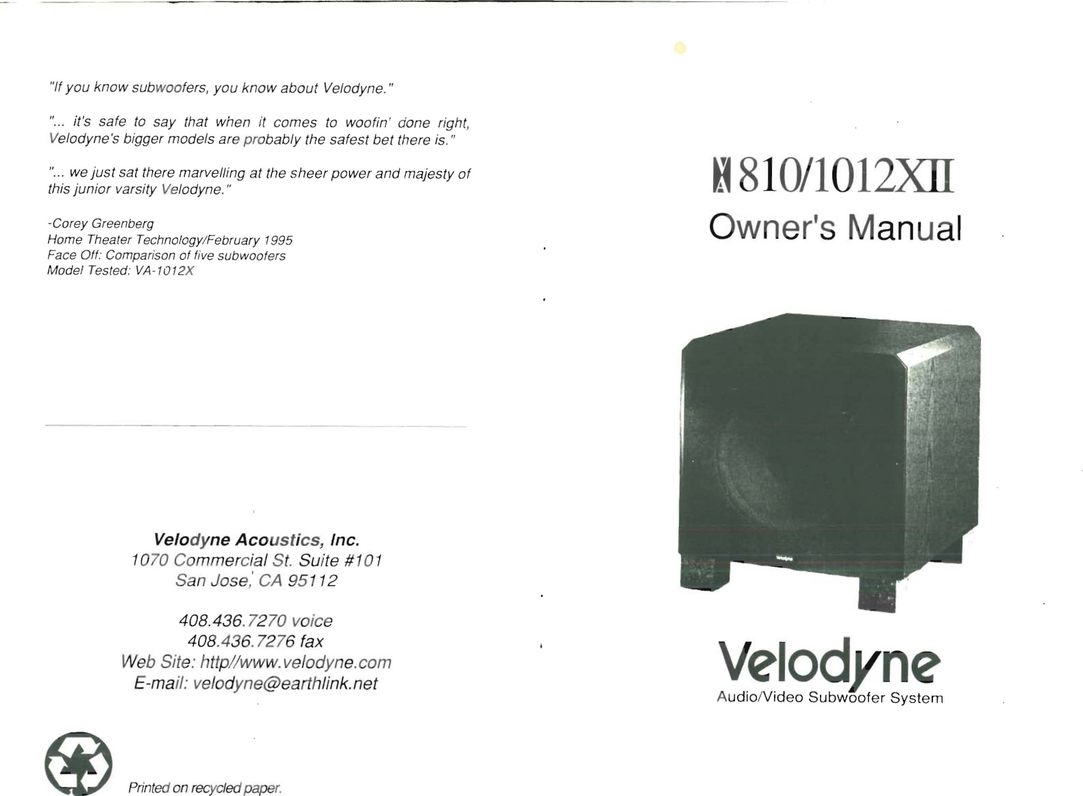 Page 1 of 6 - Velodyne-Acoustics Velodyne-Acoustics-810-Users-Manual-  Velodyne-acoustics-810-users-manual