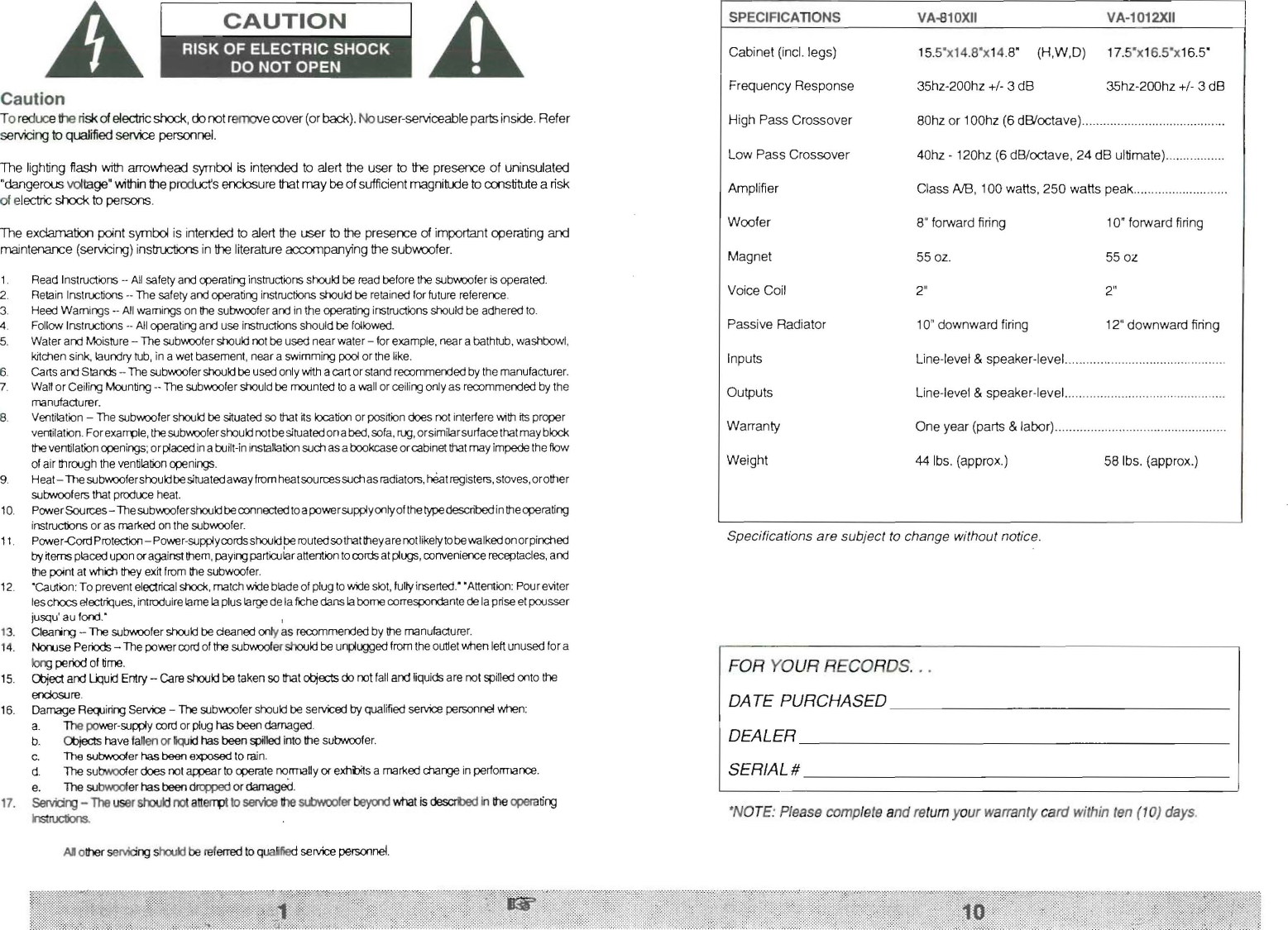 Page 2 of 6 - Velodyne-Acoustics Velodyne-Acoustics-810-Users-Manual-  Velodyne-acoustics-810-users-manual