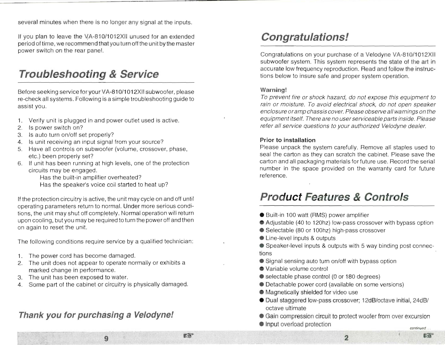 Page 3 of 6 - Velodyne-Acoustics Velodyne-Acoustics-810-Users-Manual-  Velodyne-acoustics-810-users-manual