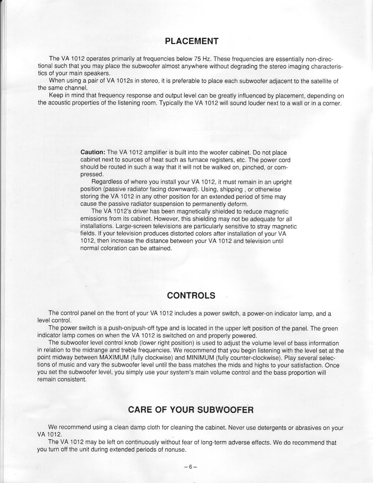 Page 8 of 10 - Velodyne-Acoustics Velodyne-Acoustics-Va-1012-Users-Manual- Velodyne-acoustics-va-1012-users-manual