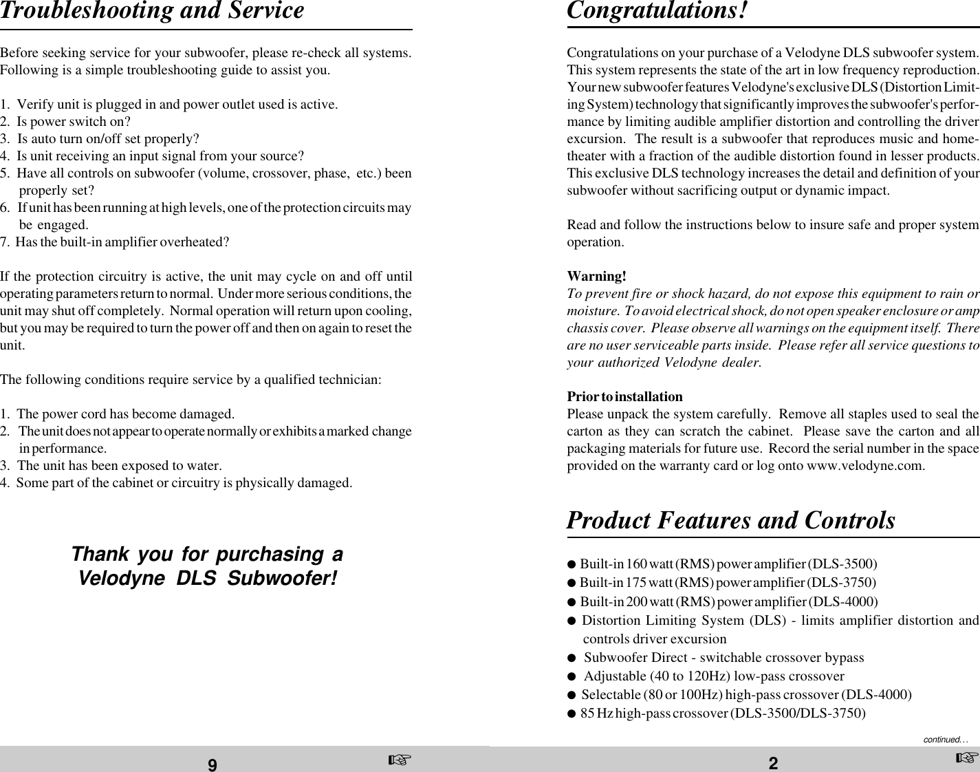 Page 3 of 6 - Velodyne-Acoustics Velodyne-Acoustics-Velodyne-Dls-Series-Dls-3500-Users-Manual- DLS Manual.p65  Velodyne-acoustics-velodyne-dls-series-dls-3500-users-manual