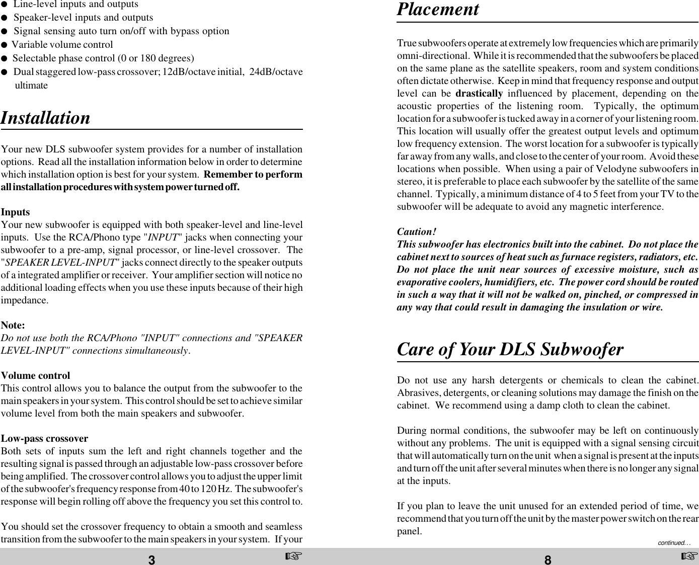 Page 4 of 6 - Velodyne-Acoustics Velodyne-Acoustics-Velodyne-Dls-Series-Dls-3500-Users-Manual- DLS Manual.p65  Velodyne-acoustics-velodyne-dls-series-dls-3500-users-manual