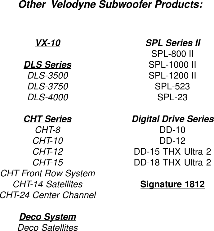 Page 2 of 10 - Velodyne-Acoustics Velodyne-Acoustics-Velodyne-Hgs-X-Series-Hgs-12X-Users-Manual- HGS-12X10103.p65  Velodyne-acoustics-velodyne-hgs-x-series-hgs-12x-users-manual