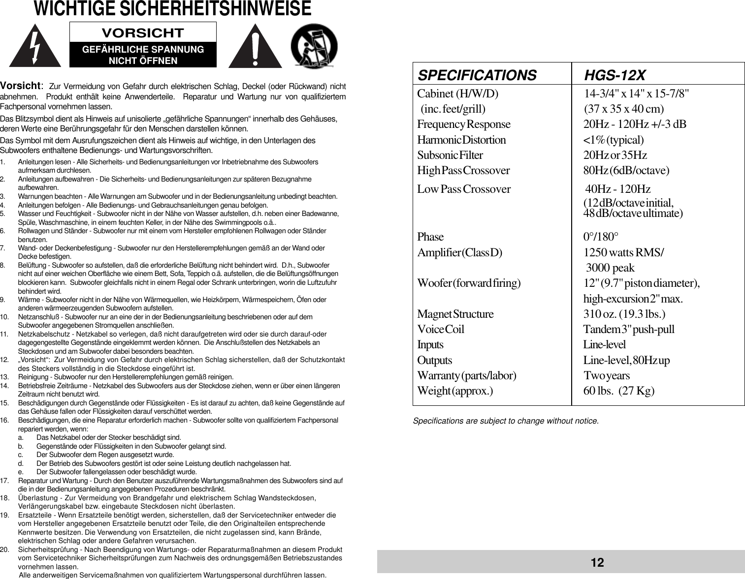 Page 4 of 10 - Velodyne-Acoustics Velodyne-Acoustics-Velodyne-Hgs-X-Series-Hgs-12X-Users-Manual- HGS-12X10103.p65  Velodyne-acoustics-velodyne-hgs-x-series-hgs-12x-users-manual