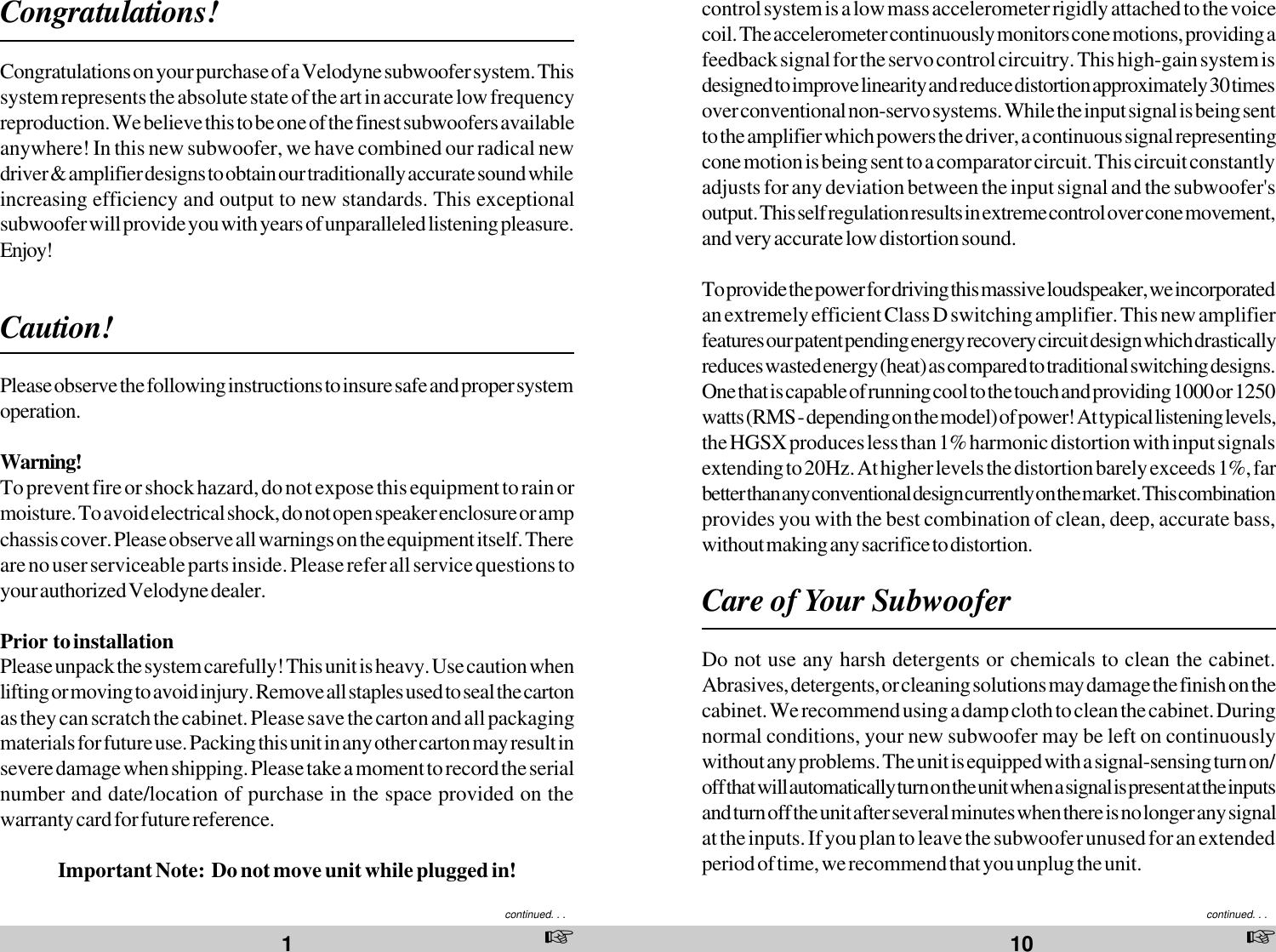 Page 6 of 10 - Velodyne-Acoustics Velodyne-Acoustics-Velodyne-Hgs-X-Series-Hgs-12X-Users-Manual- HGS-12X10103.p65  Velodyne-acoustics-velodyne-hgs-x-series-hgs-12x-users-manual