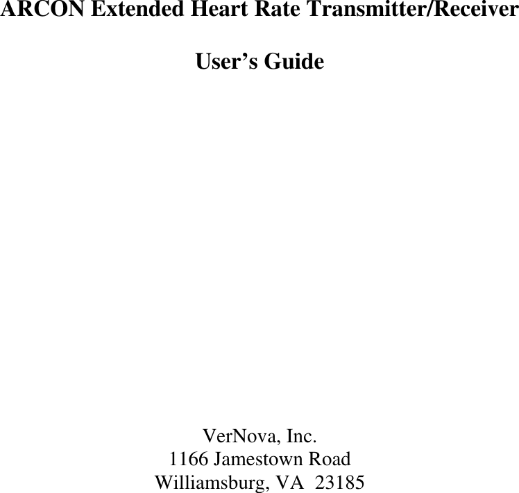 VerNova HRT01 Wireless Heart Pulse Monitor User Manual Manual