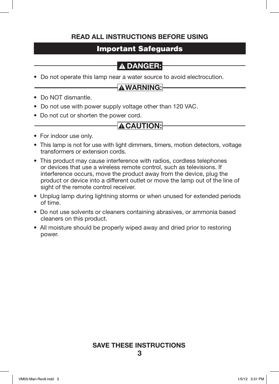 Page 3 of 8 - Verilux Verilux-Indoor-Furnishings-Vm05-Users-Manual-  Verilux-indoor-furnishings-vm05-users-manual