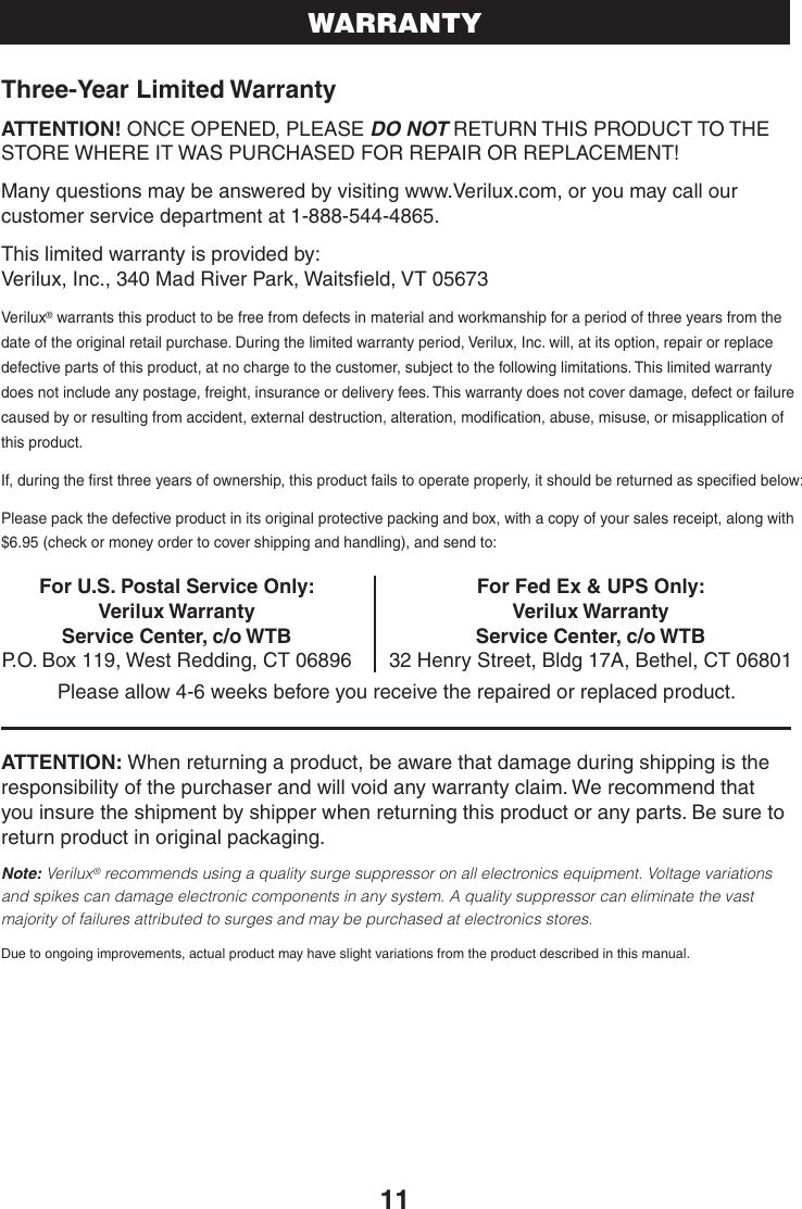 Page 11 of 12 - Verilux Verilux-Vd03-Users-Manual- VD03_Man_Rev3  Verilux-vd03-users-manual