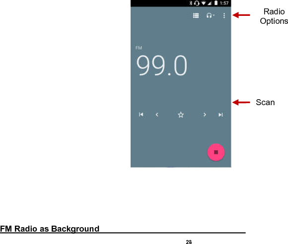    28                                                                                                FM Radio as Background                                                                     Radio Options Scan 