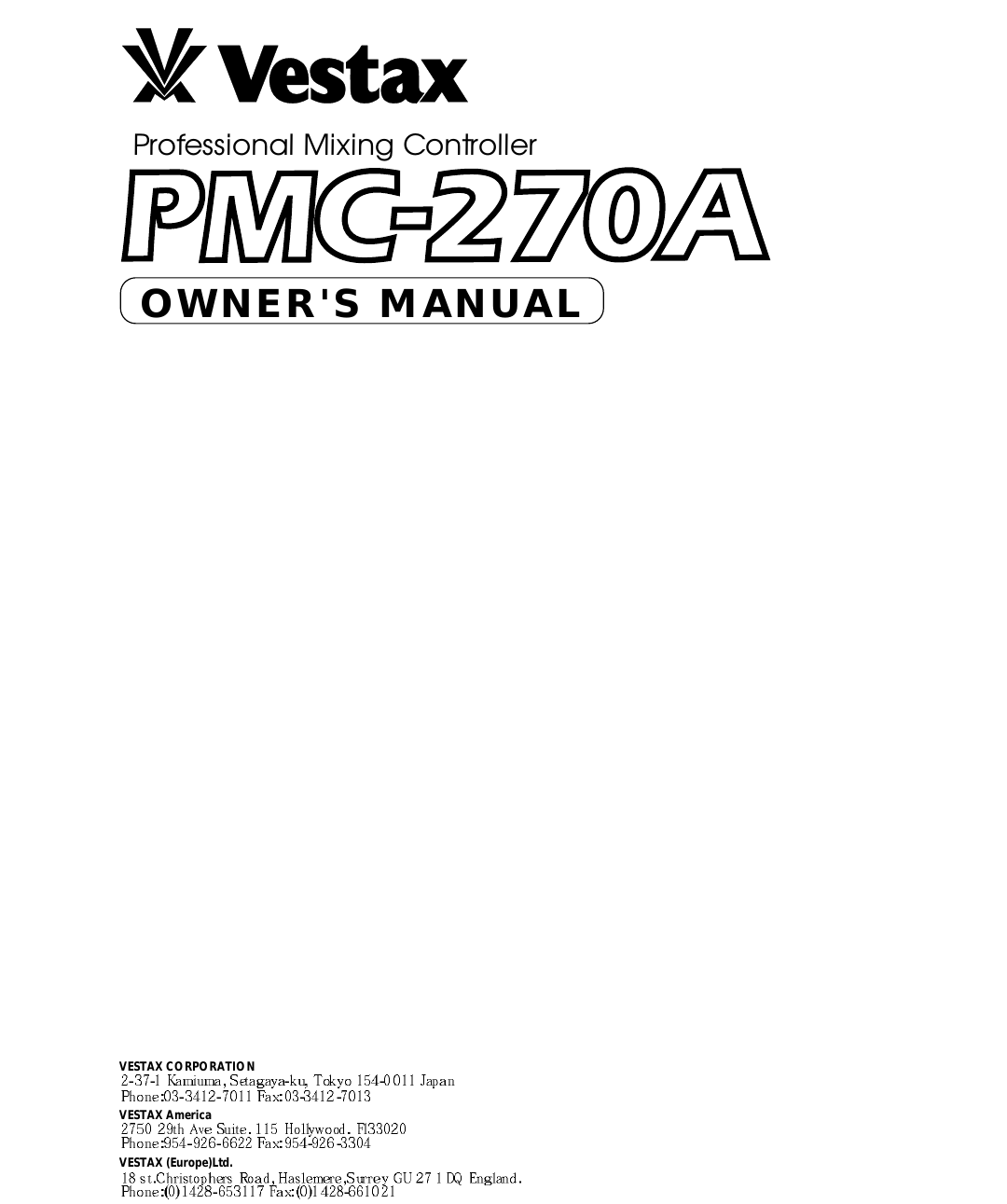 Page 1 of 8 - Vestax Vestax-Pmc-270A-Users-Manual- PMC-270AE  Vestax-pmc-270a-users-manual