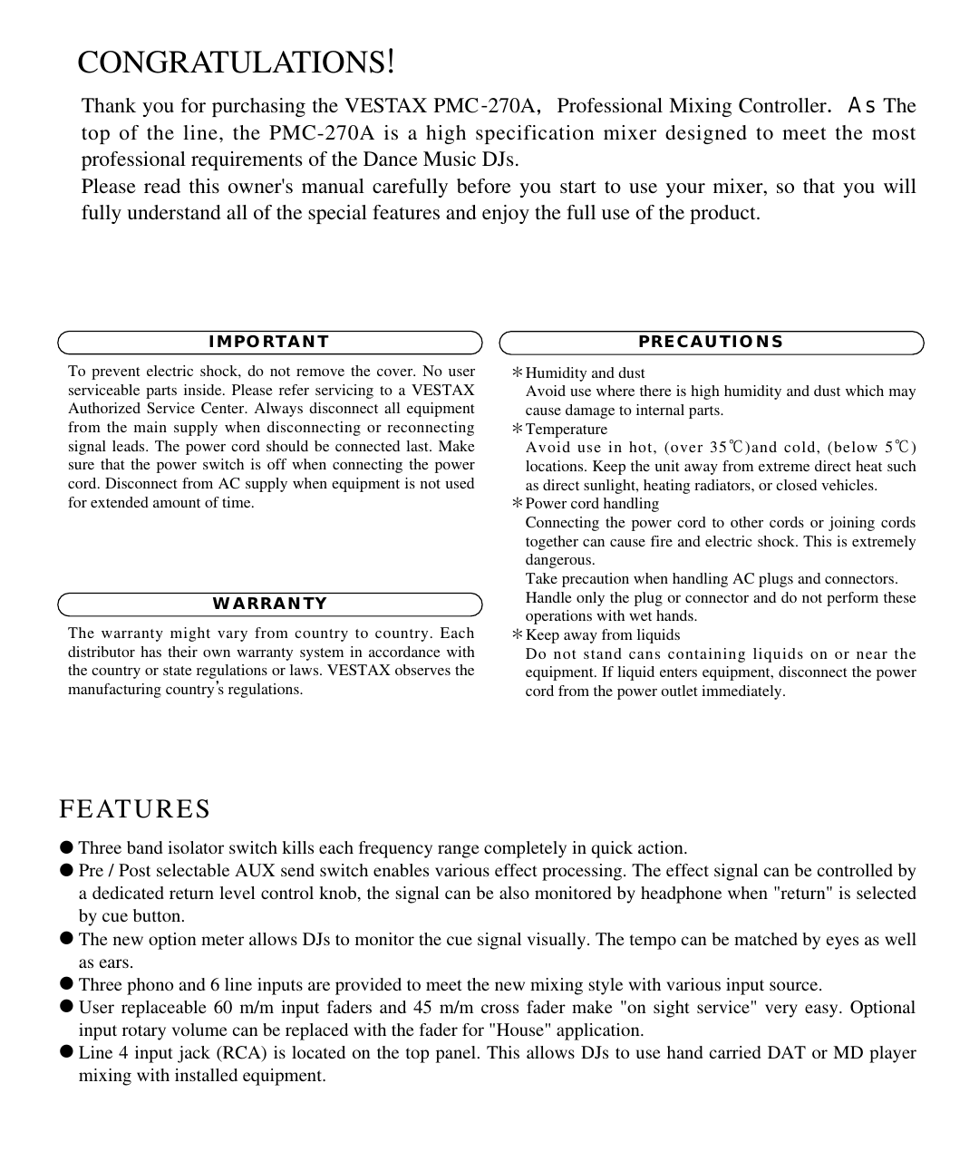 Page 3 of 8 - Vestax Vestax-Pmc-270A-Users-Manual- PMC-270AE  Vestax-pmc-270a-users-manual