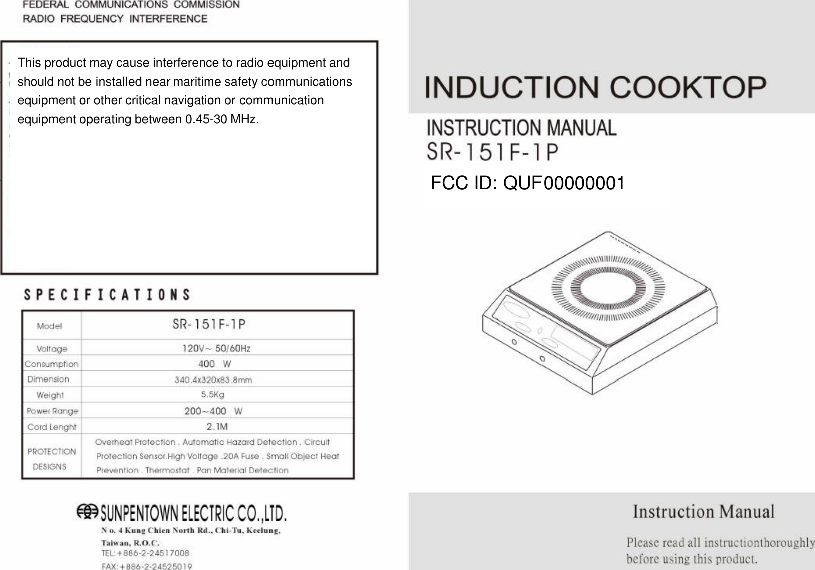 Vesture 00000001 Induction Cooker User Manual SR 1151F 1PUserMan NEW