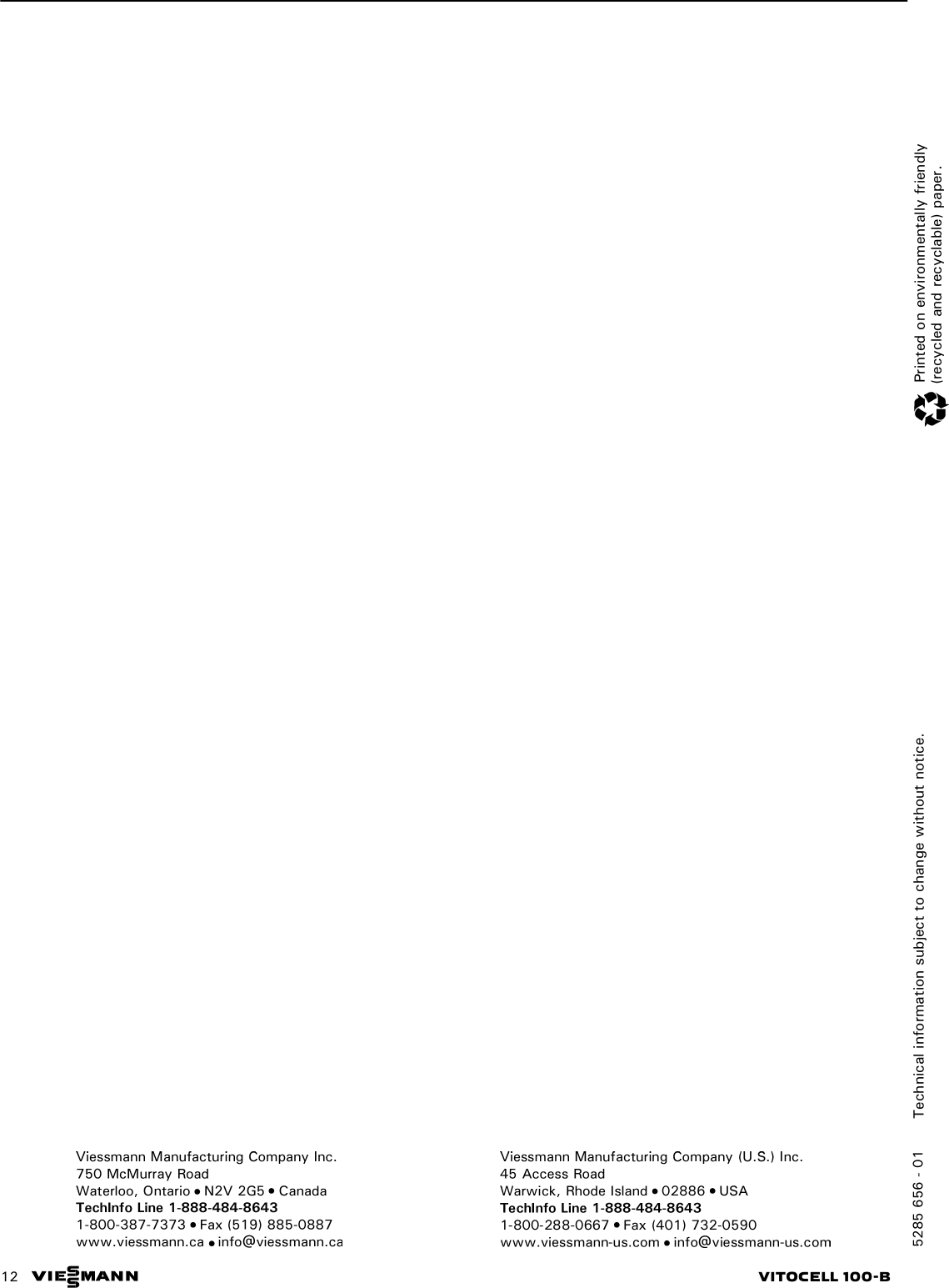 Page 12 of 12 - Viessmann Viessmann-Vitocell-100-B-Technical-Manual- 5285 656 - 01  Viessmann-vitocell-100-b-technical-manual