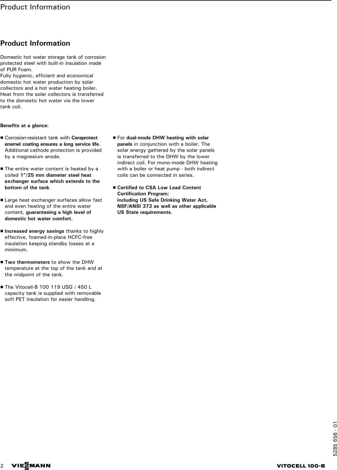 Page 2 of 12 - Viessmann Viessmann-Vitocell-100-B-Technical-Manual- 5285 656 - 01  Viessmann-vitocell-100-b-technical-manual