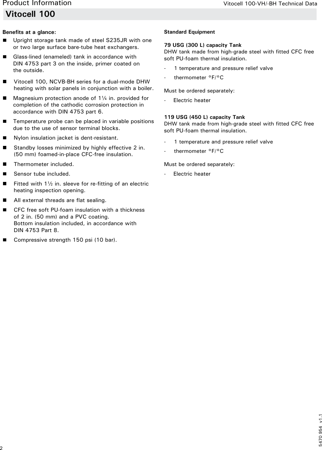 Page 2 of 12 - Viessmann Viessmann-Vitocell-100-Vh-Bh-Technical-Manual- 5470 954 V1.1  Viessmann-vitocell-100-vh-bh-technical-manual
