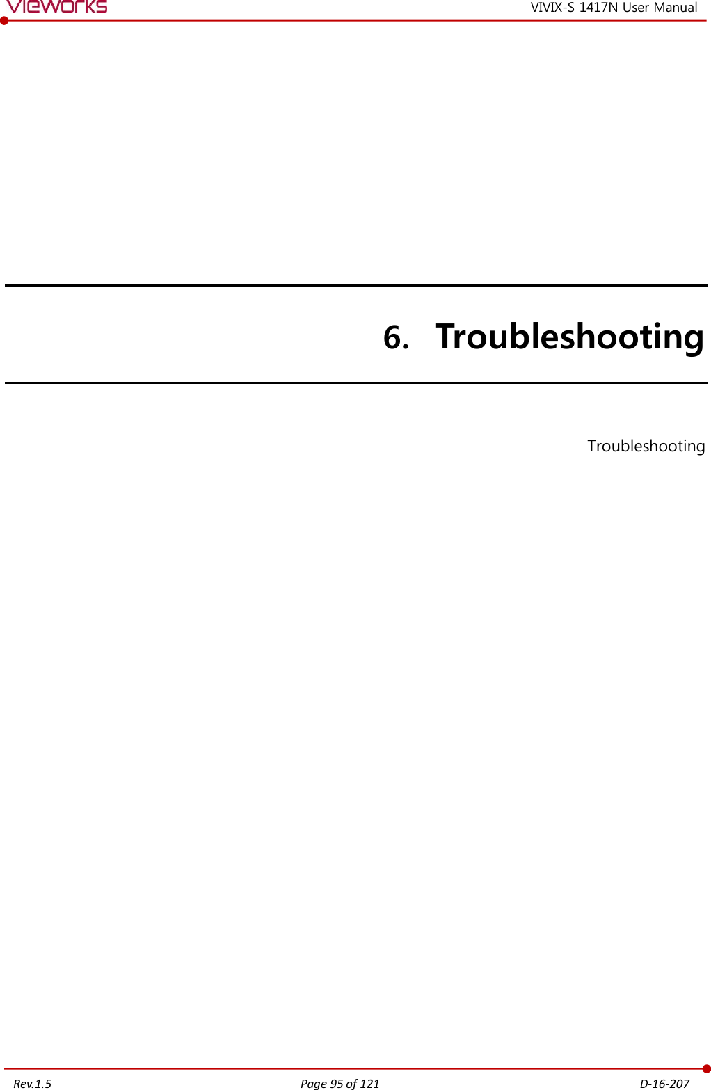   Rev.1.5 Page 95 of 121  D-16-207 VIVIX-S 1417N User Manual  6. Troubleshooting  Troubleshooting  