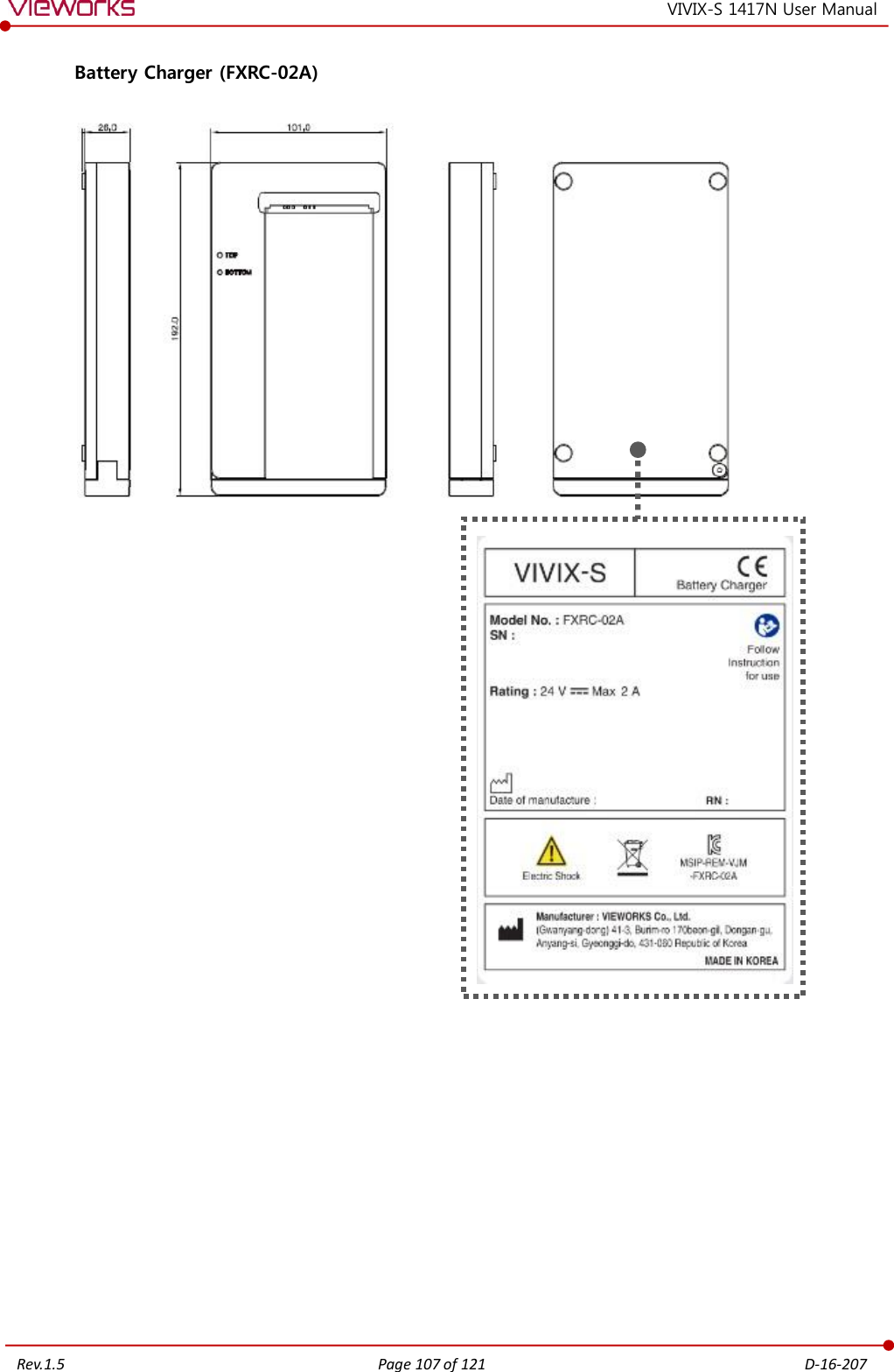   Rev.1.5 Page 107 of 121  D-16-207 VIVIX-S 1417N User Manual Battery Charger (FXRC-02A)                              