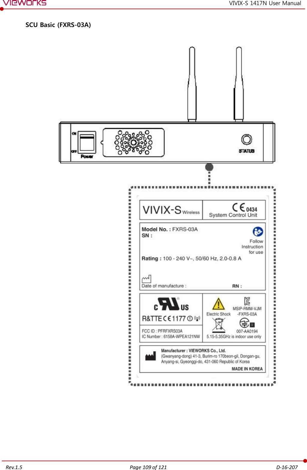   Rev.1.5 Page 109 of 121  D-16-207 VIVIX-S 1417N User Manual SCU Basic (FXRS-03A)         