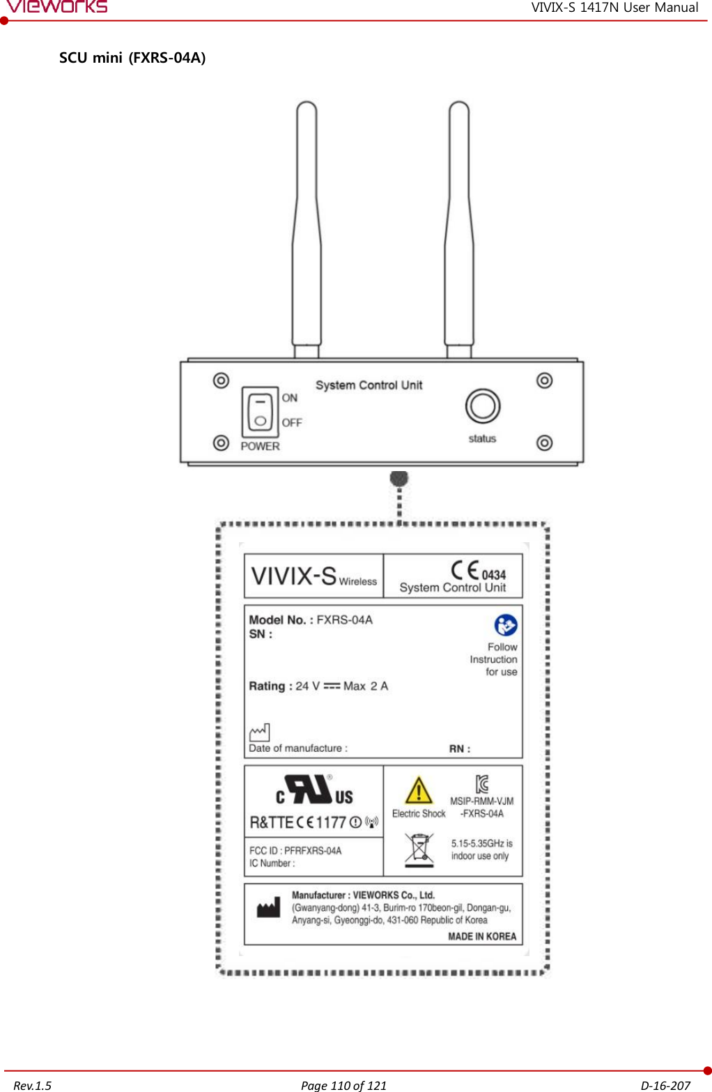   Rev.1.5 Page 110 of 121  D-16-207 VIVIX-S 1417N User Manual SCU mini (FXRS-04A)       