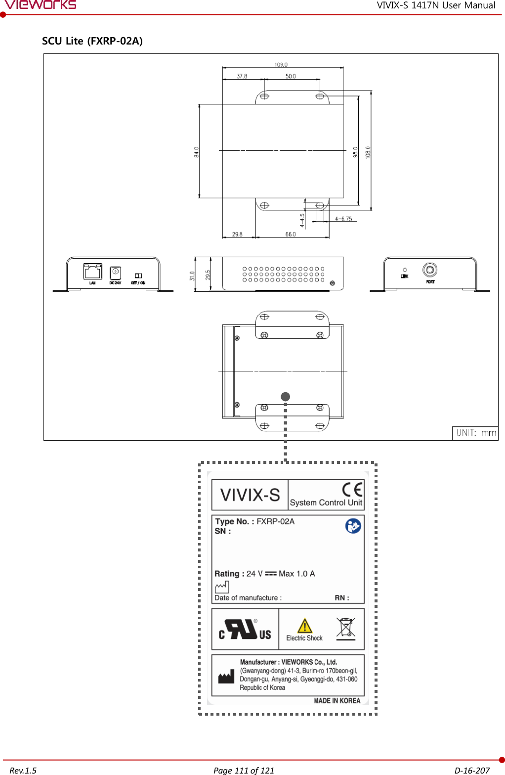   Rev.1.5 Page 111 of 121  D-16-207 VIVIX-S 1417N User Manual SCU Lite (FXRP-02A)                    