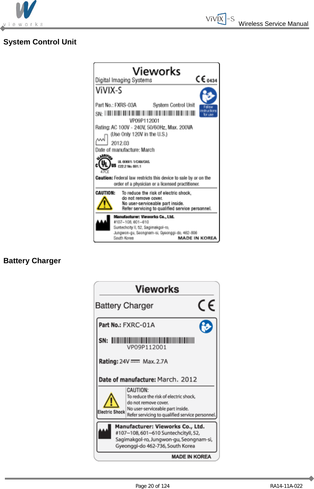  Wireless Service Manual   Page 20 of 124 RA14-11A-022 System Control Unit    Battery Charger    