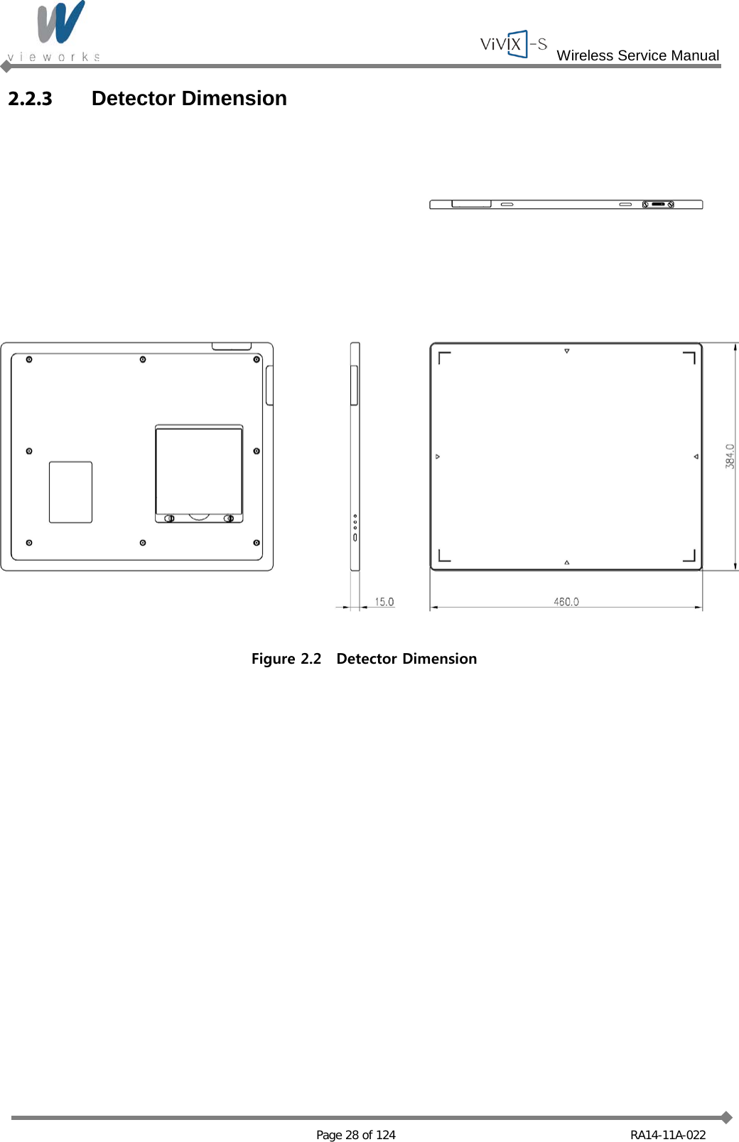  Wireless Service Manual   Page 28 of 124 RA14-11A-022 2.2.3 Detector Dimension  Figure 2.2  Detector Dimension   