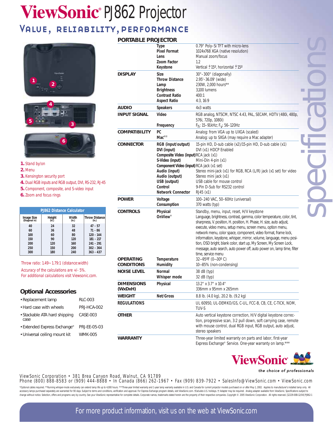Page 2 of 2 - Viewsonic Viewsonic-Distance-Calculator-Pj862-Users-Manual-  Viewsonic-distance-calculator-pj862-users-manual
