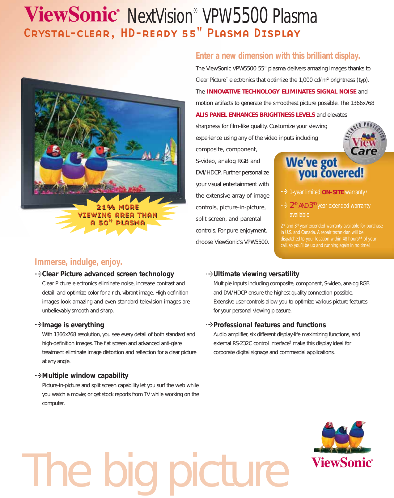 Page 1 of 2 - Viewsonic Viewsonic-Vpw5500-Users-Manual-  Viewsonic-vpw5500-users-manual