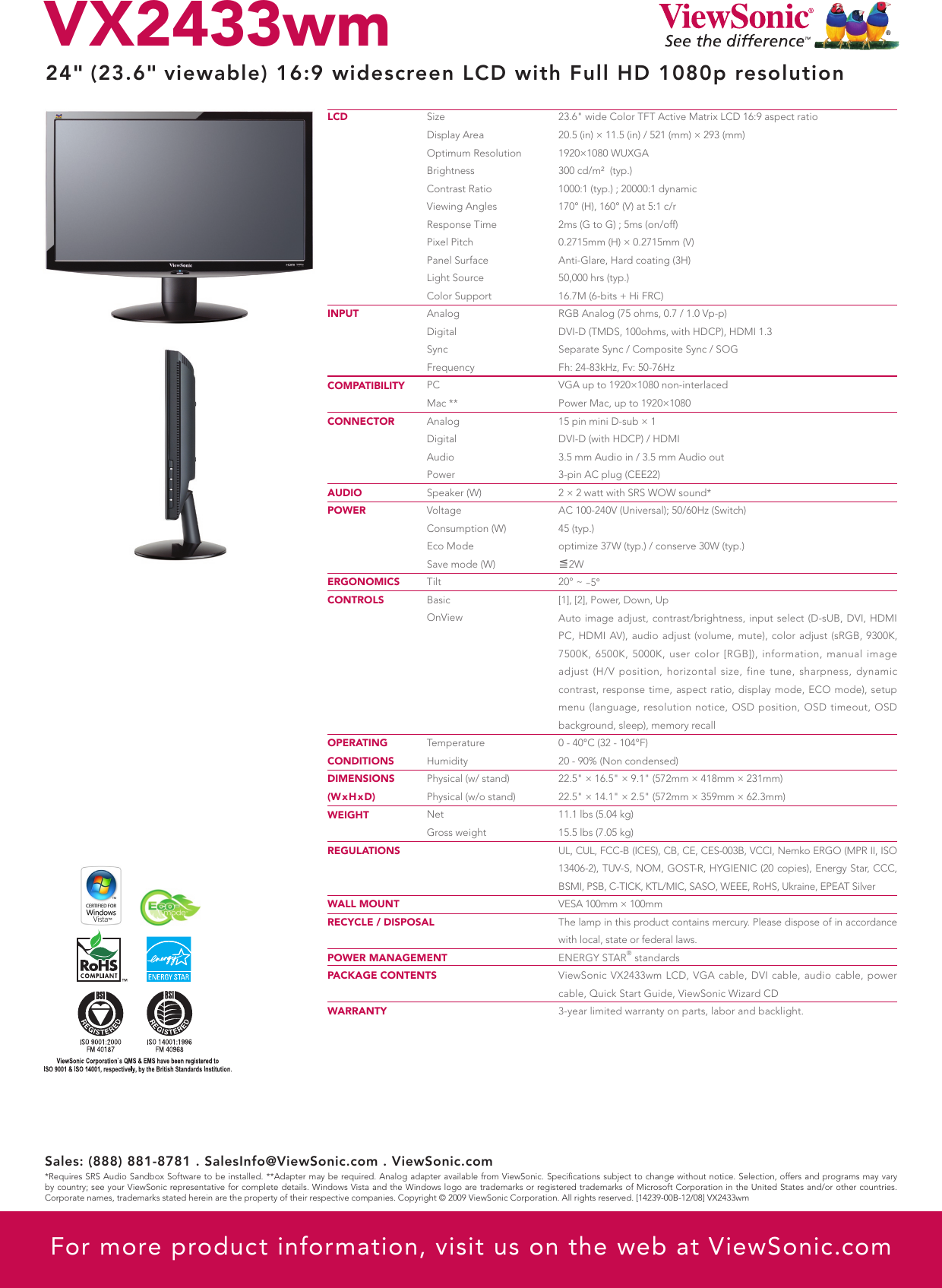 Page 2 of 2 - Viewsonic Viewsonic-Vx2433Wm-Users-Manual- VX2433wm_VSA Viewsonic-vx2433wm-users-manual