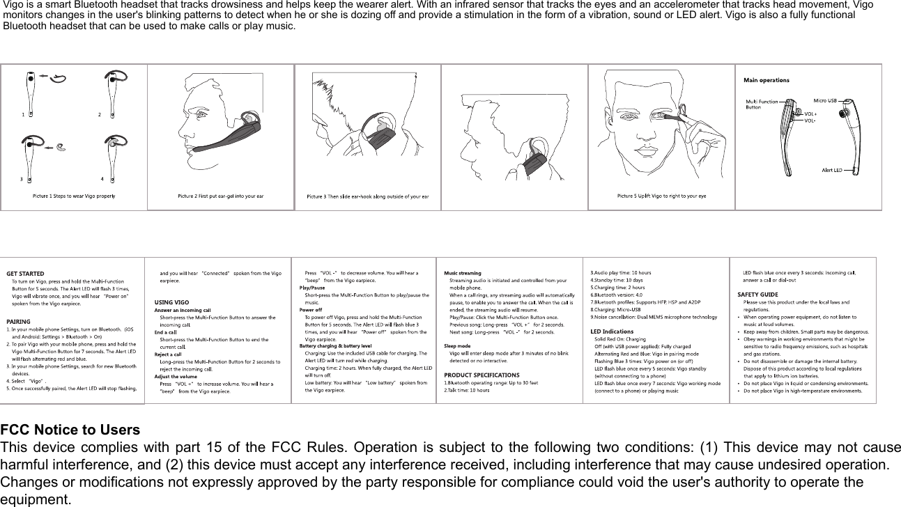 Vigo Technologies VIGO Bluetooth Headset User Manual Vigo 20150730