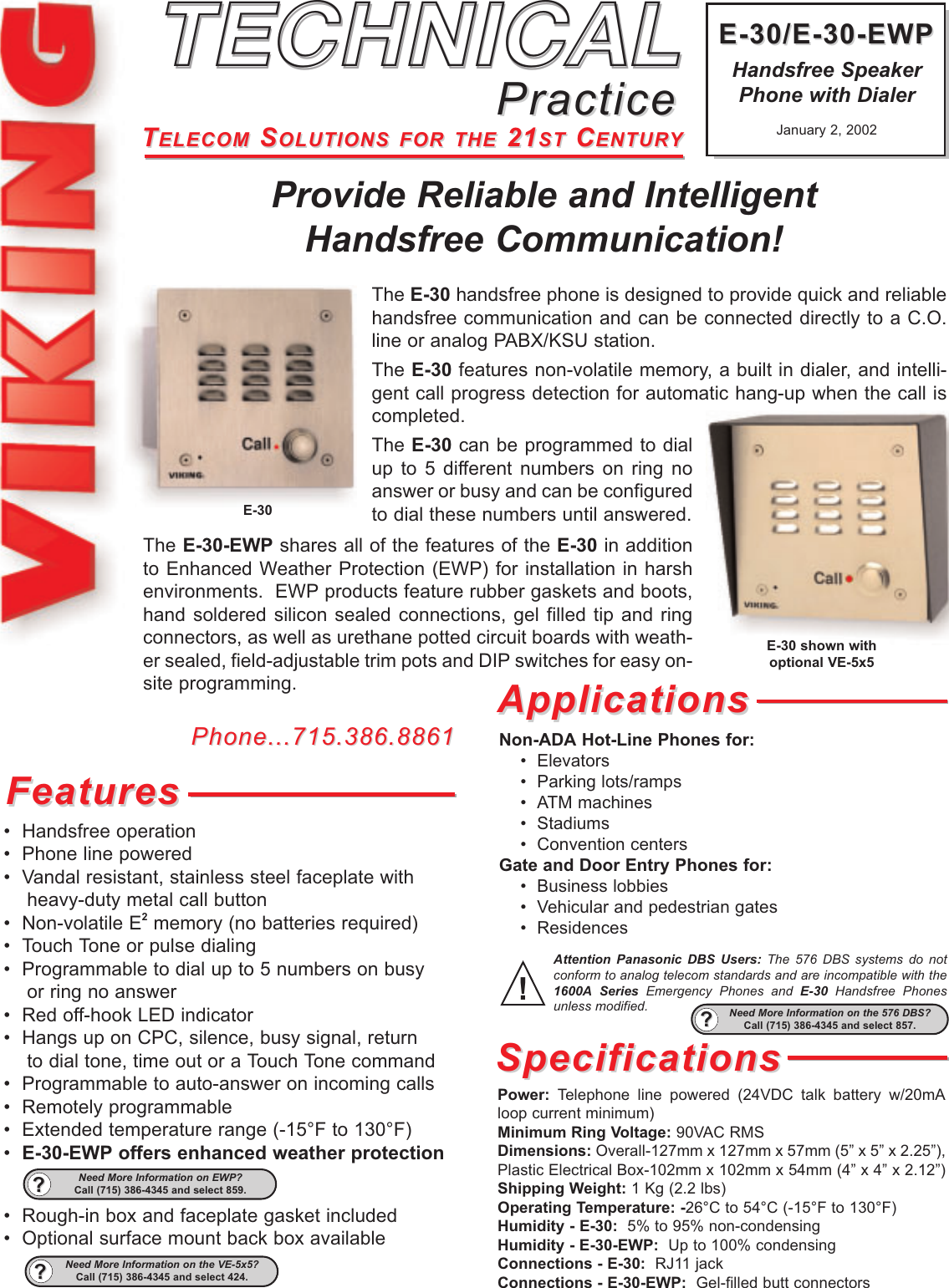 Page 1 of 4 - Viking Viking-E-30-Installation-Manual- E-30 And E-30-EWP Technical Practice Viking-e-30-installation-manual