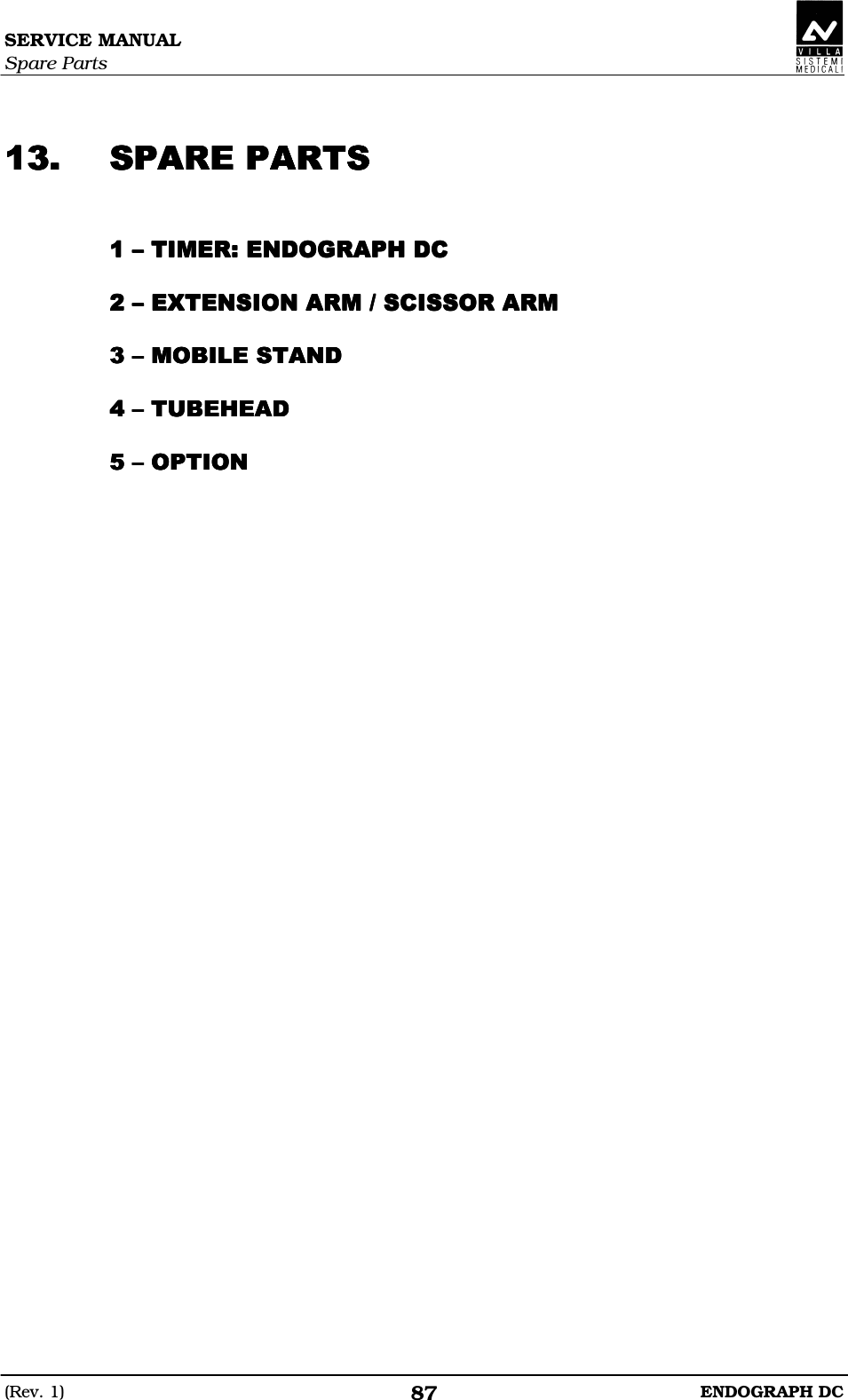 SERVICE MANUAL Spare Parts (Rev. 1)  ENDOGRAPH DC 87   CCCCCCCC  ABABABAB CCBCCCCBCCCCBCCCCBCC CCCC AAAA   