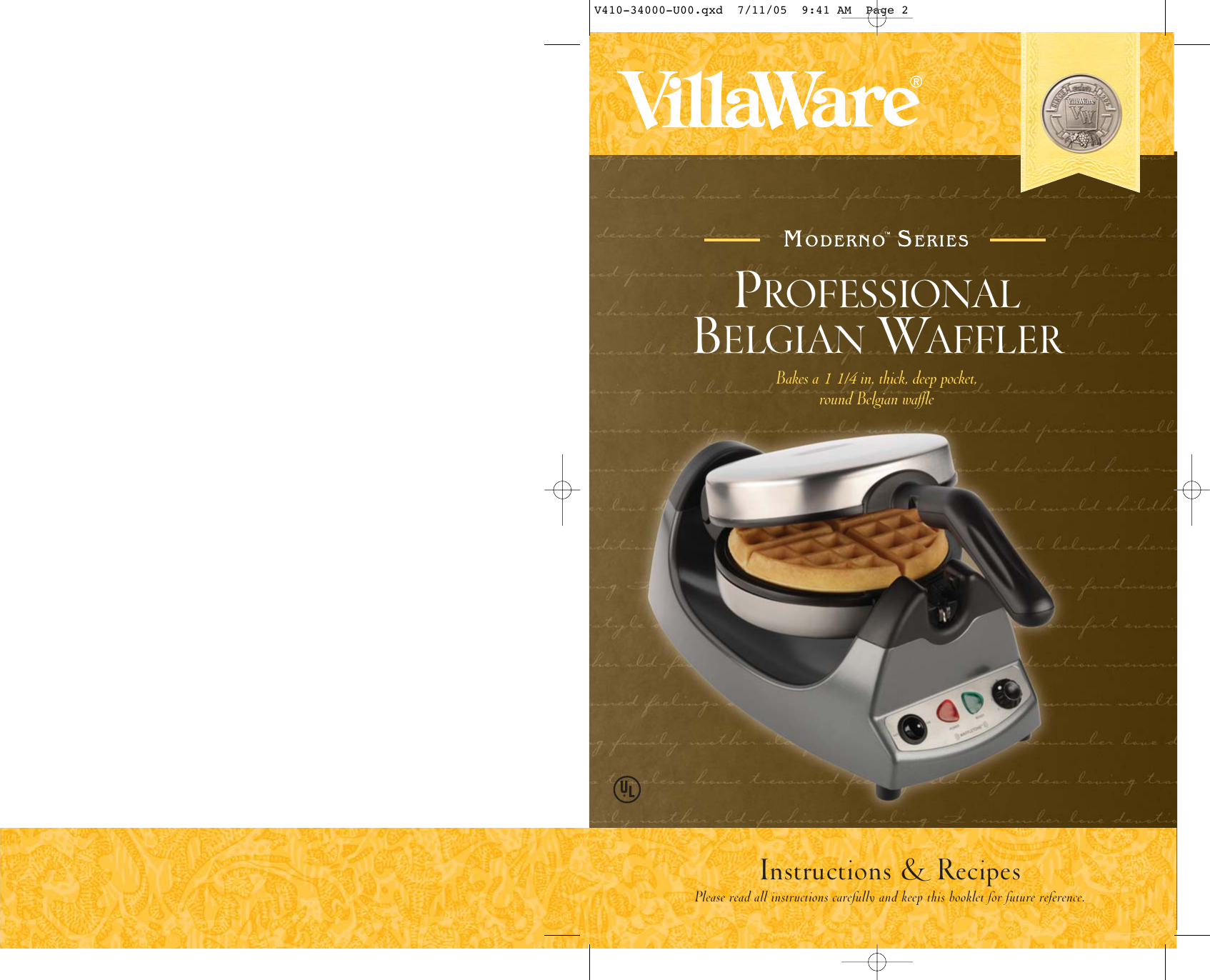 Page 1 of 11 - Villaware Villaware-Belgian-Waffler-Users-Manual- V410-34000-U00  Villaware-belgian-waffler-users-manual