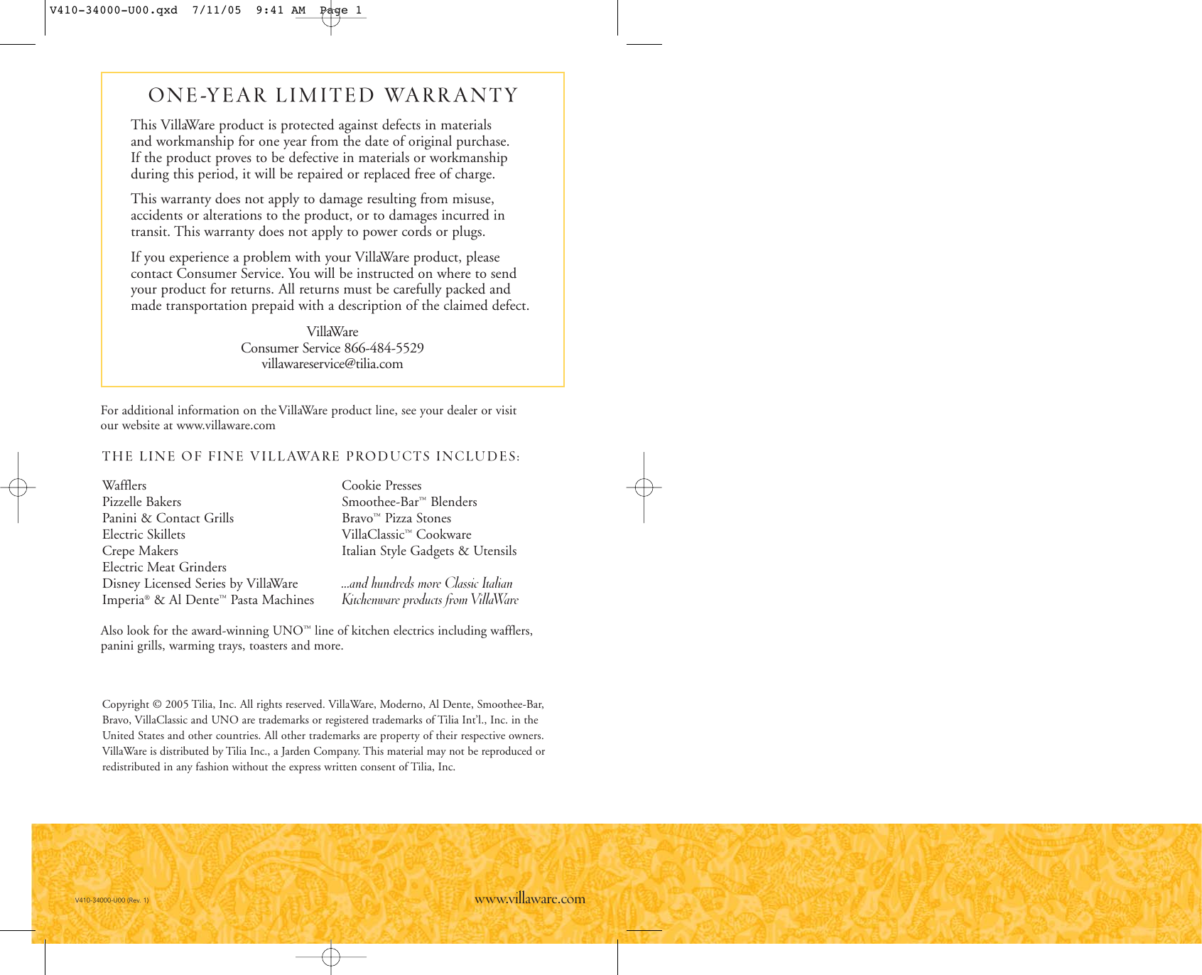 Page 11 of 11 - Villaware Villaware-Belgian-Waffler-Users-Manual- V410-34000-U00  Villaware-belgian-waffler-users-manual