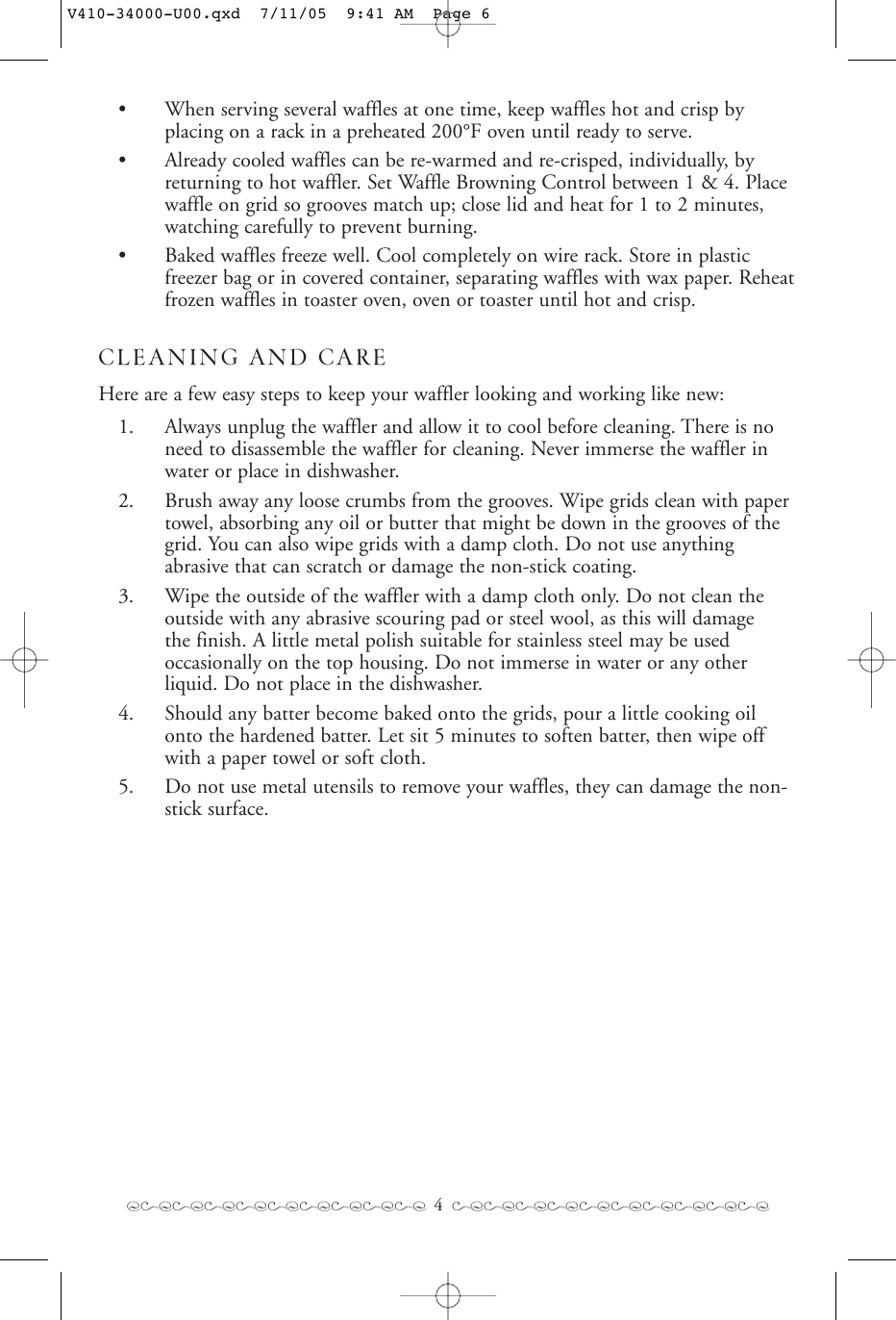 Page 5 of 11 - Villaware Villaware-Belgian-Waffler-Users-Manual- V410-34000-U00  Villaware-belgian-waffler-users-manual