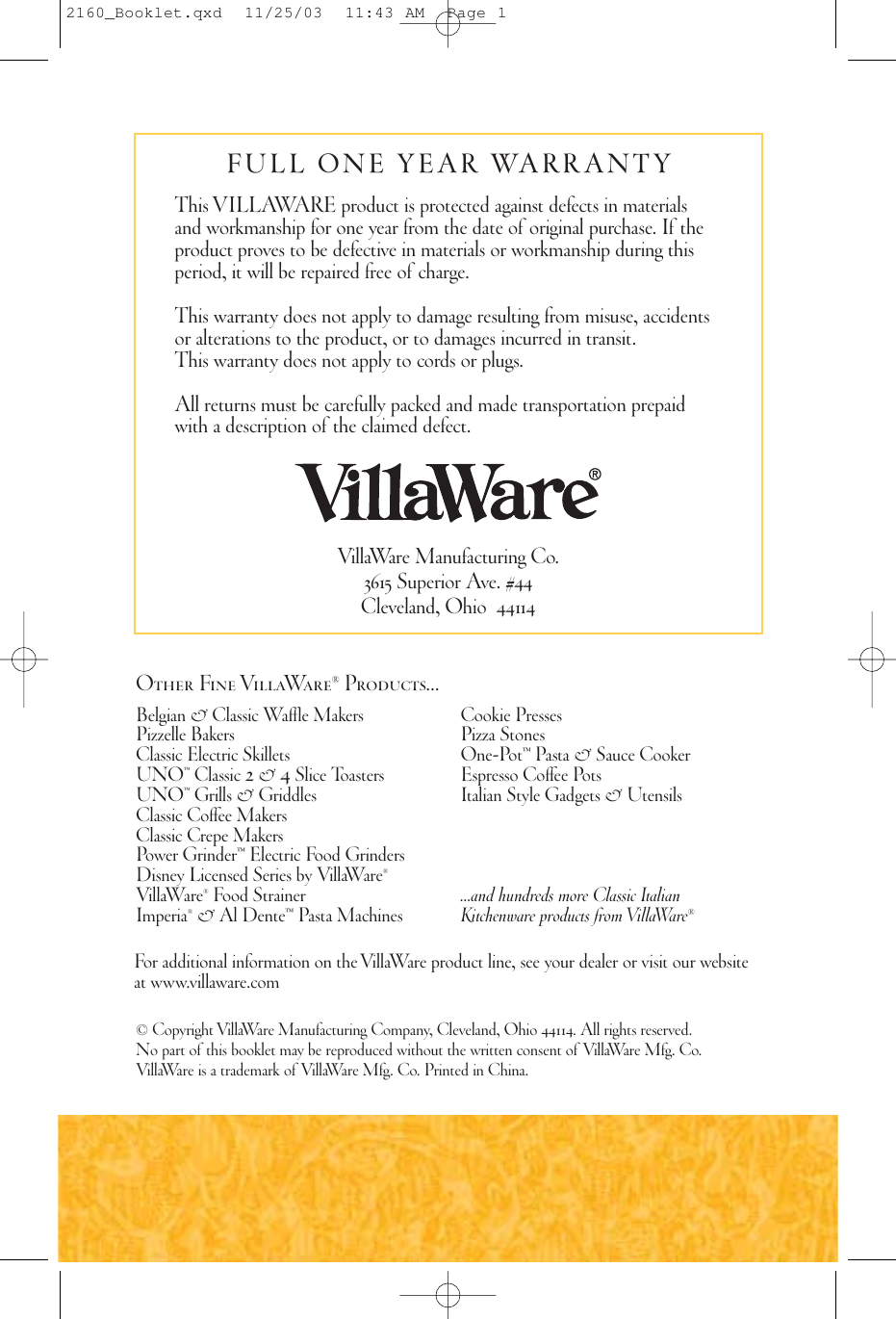 Page 10 of 10 - Villaware Villaware-V2160-Owner-S-Manual 2160_Booklet