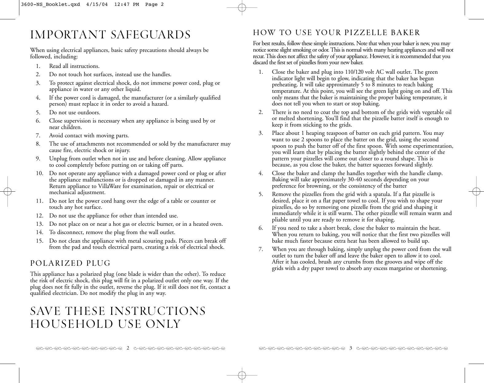 Page 2 of 4 - Villaware Villaware-V3600-Ns-Owner-S-Manual 3600-NS_Booklet