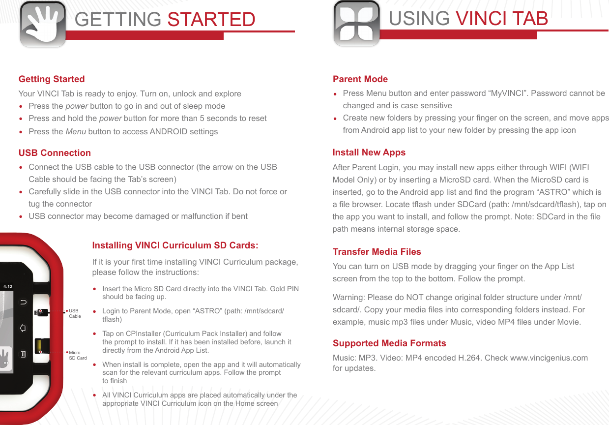 Page 1 of 2 - Vinci Vinci-Tab-Ii-Quick-Start-Manual-  Vinci-tab-ii-quick-start-manual