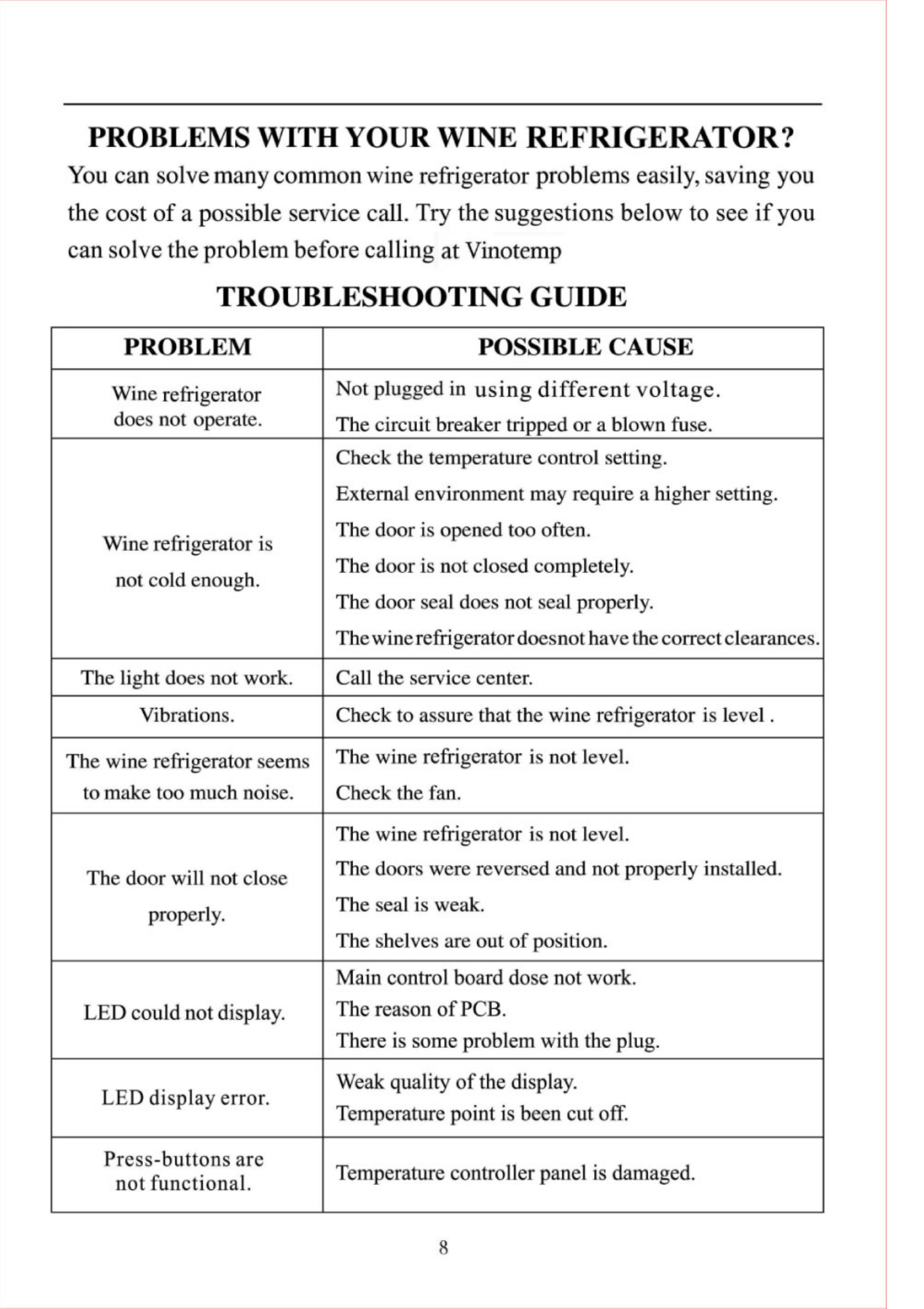 Page 10 of 12 - Vinotemp Vinotemp-Vt-28Teds-Users-Manual-  Vinotemp-vt-28teds-users-manual