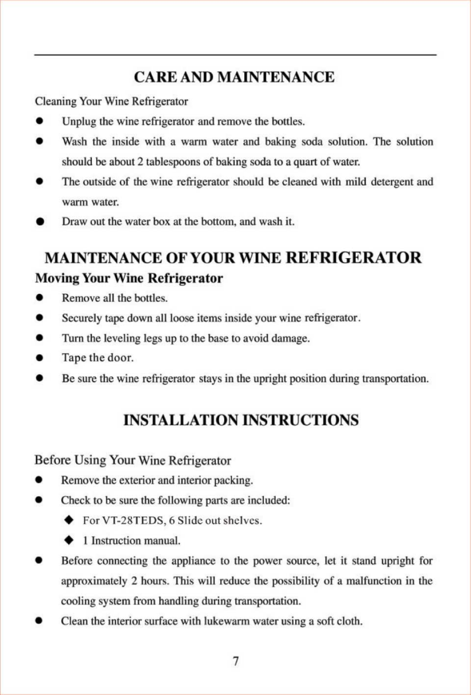 Page 9 of 12 - Vinotemp Vinotemp-Vt-28Teds-Users-Manual-  Vinotemp-vt-28teds-users-manual