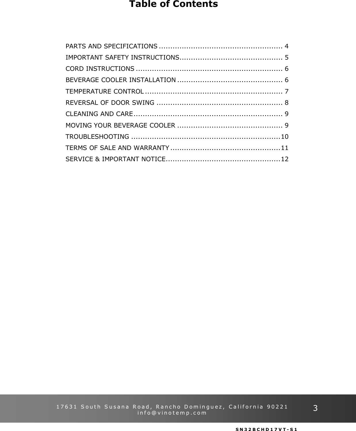 Page 3 of 12 - Vinotemp Vinotemp-Vt-32Bcsb-Users-Manual 081210 VT-32BCSBH Manual V2