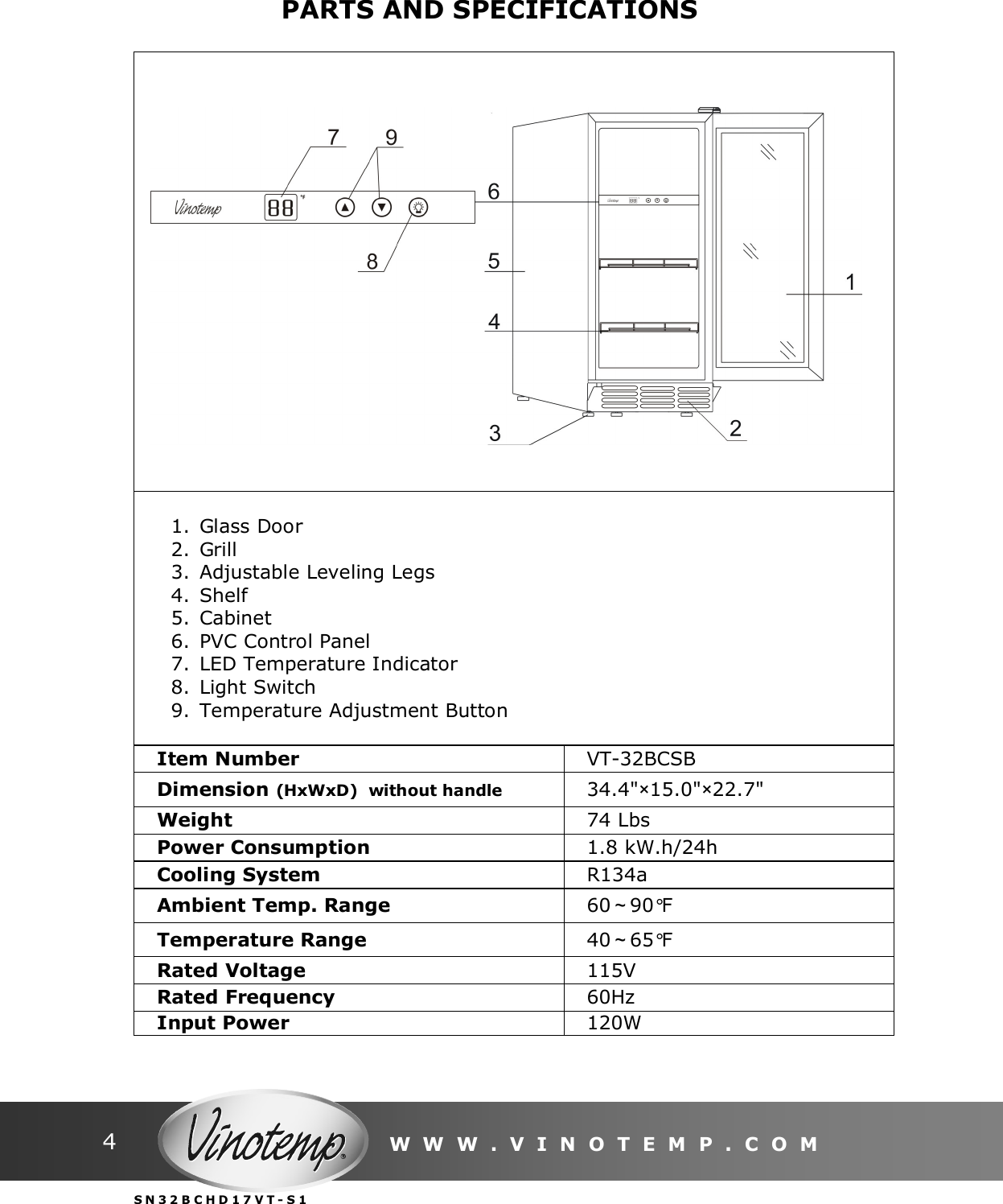 Page 4 of 12 - Vinotemp Vinotemp-Vt-32Bcsb-Users-Manual 081210 VT-32BCSBH Manual V2