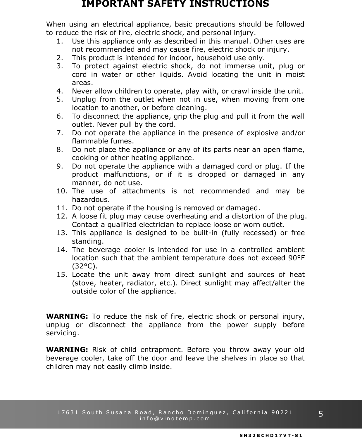 Page 5 of 12 - Vinotemp Vinotemp-Vt-32Bcsb-Users-Manual 081210 VT-32BCSBH Manual V2