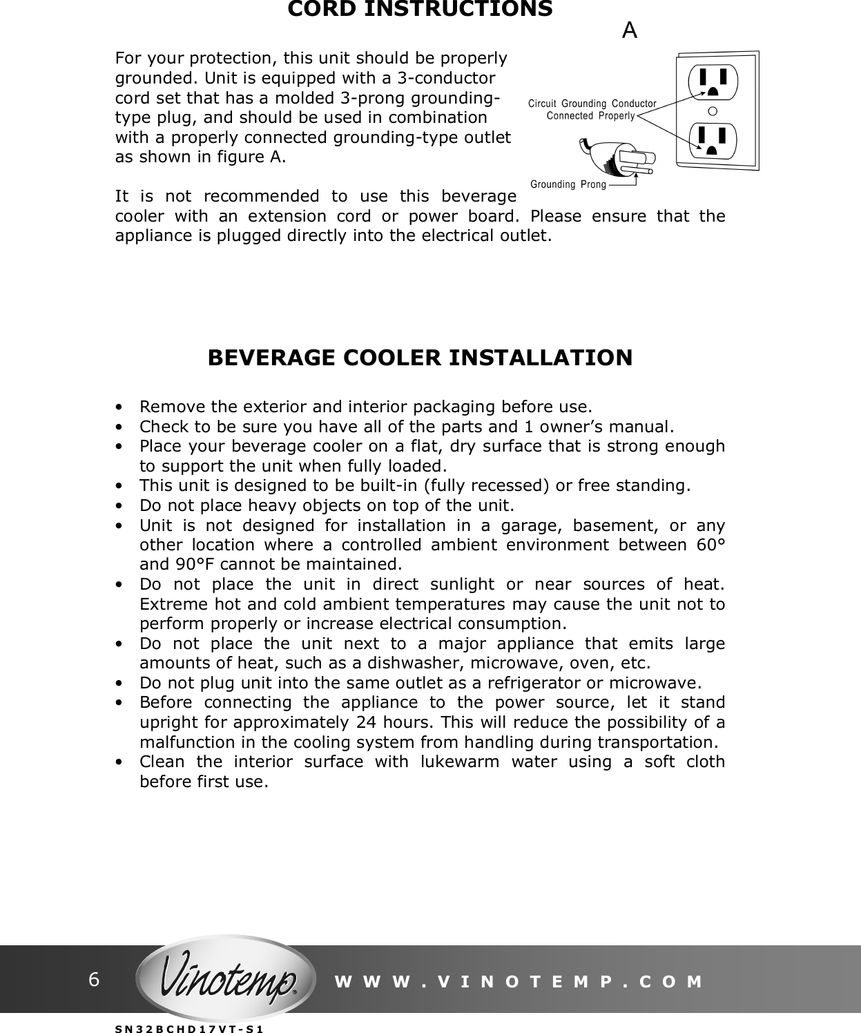 Page 6 of 12 - Vinotemp Vinotemp-Vt-32Bcsb-Users-Manual 081210 VT-32BCSBH Manual V2