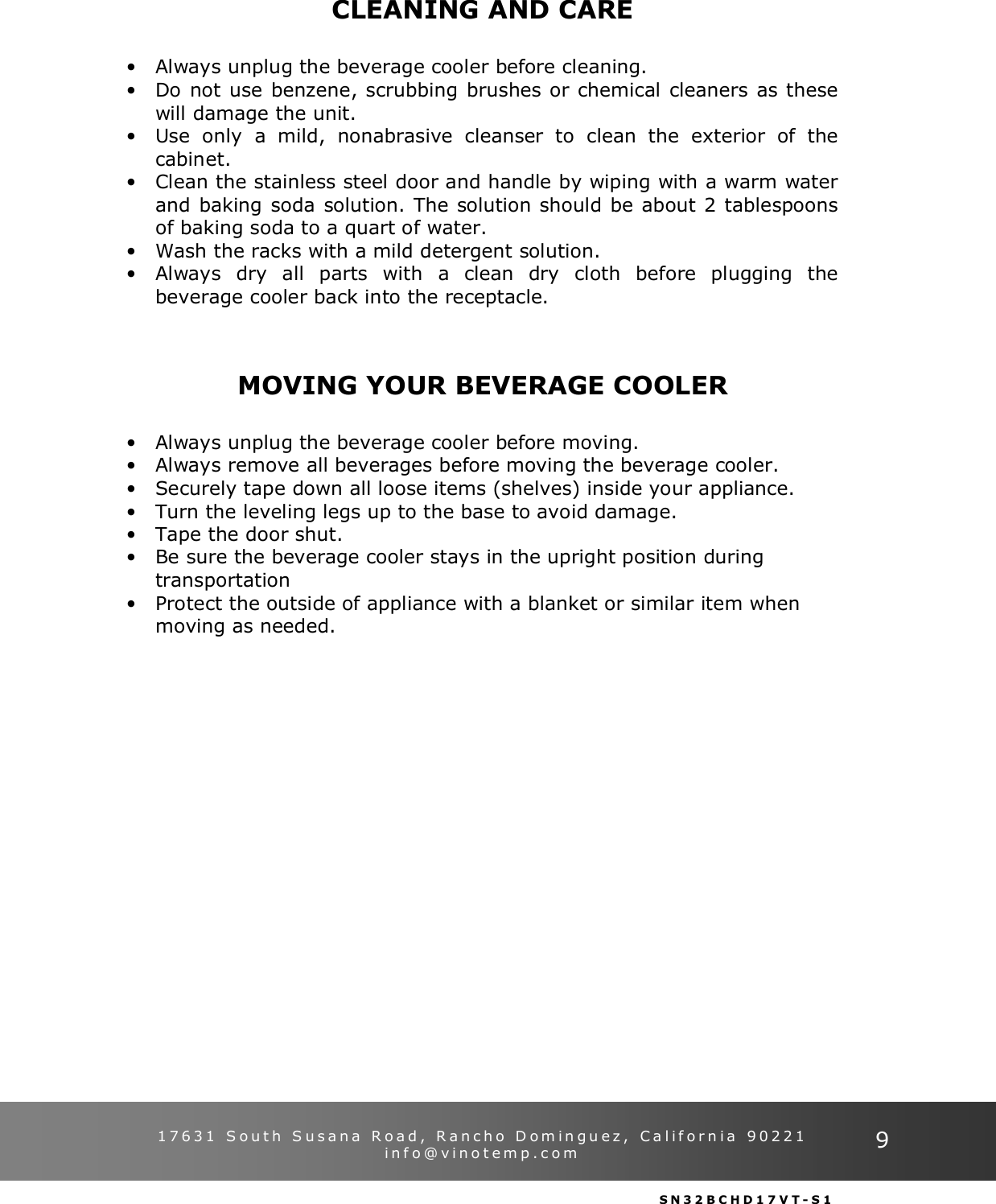 Page 9 of 12 - Vinotemp Vinotemp-Vt-32Bcsb-Users-Manual 081210 VT-32BCSBH Manual V2