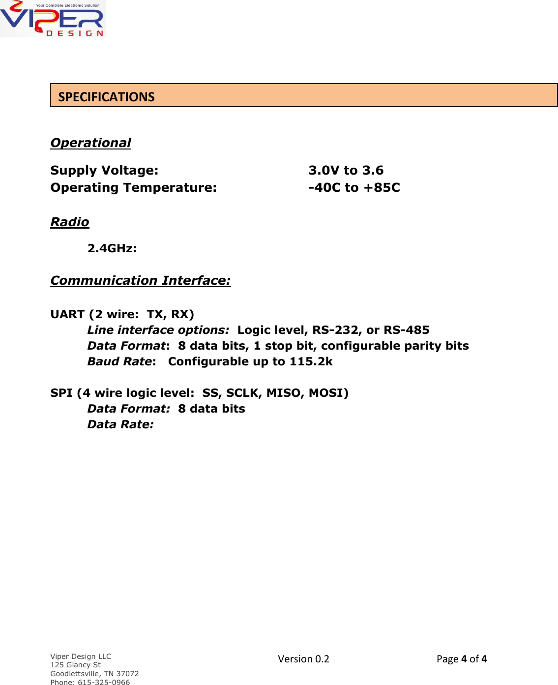 Page 4 of Viper Design VDW24D WiFi Module User Manual 