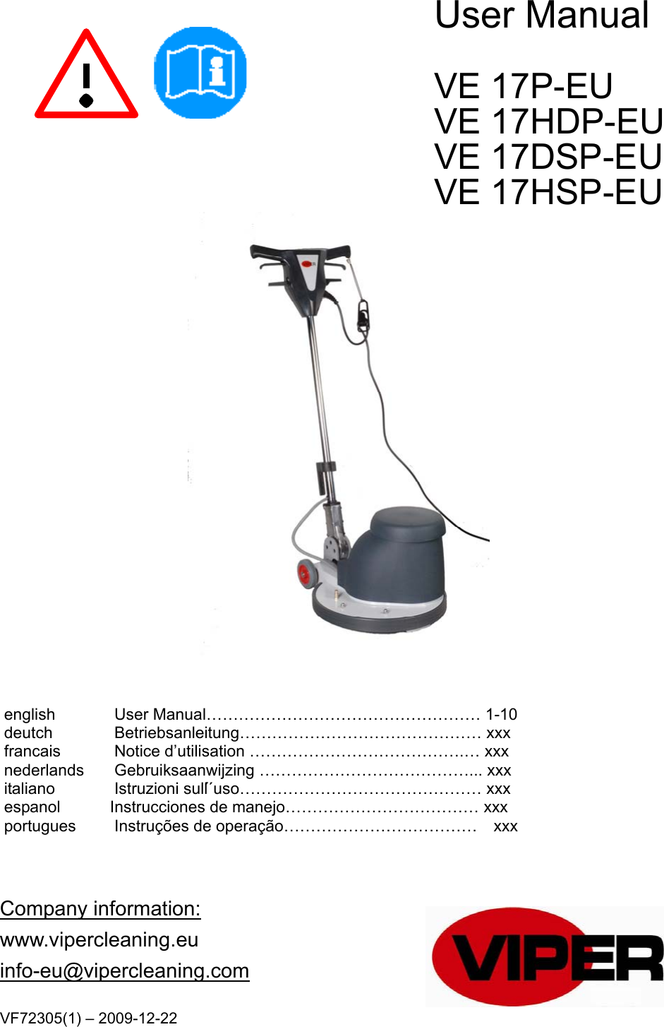 Page 1 of 11 - Viper Viper-Ve-17Dsp-Eu-Users-Manual User Manual VE17P-EU_VE17HDP-EU_VE17DSP-EU_VE17HSP-EU_VF72305_