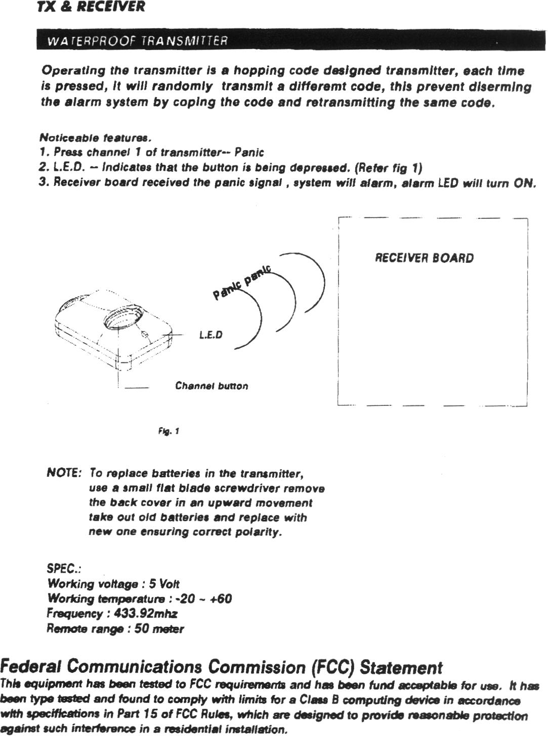CAR ALARM TRANSMITTER User Manual
